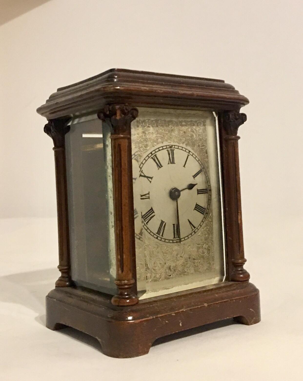 Rare Antique Timepiece Wooden Mantel / Carriage Clock For Sale 5