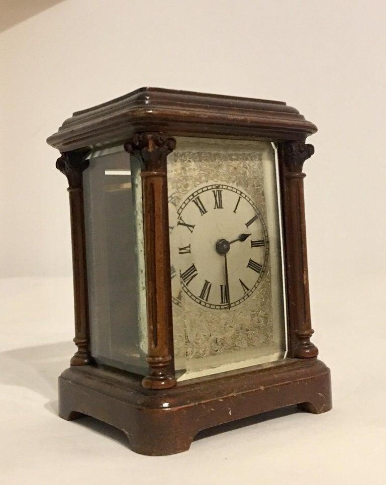 This wooden timepiece carriage clock is working and ticking well however due to its age I cannot guarantee it’s time accuracy.Please study the images carefully as form part of the description.