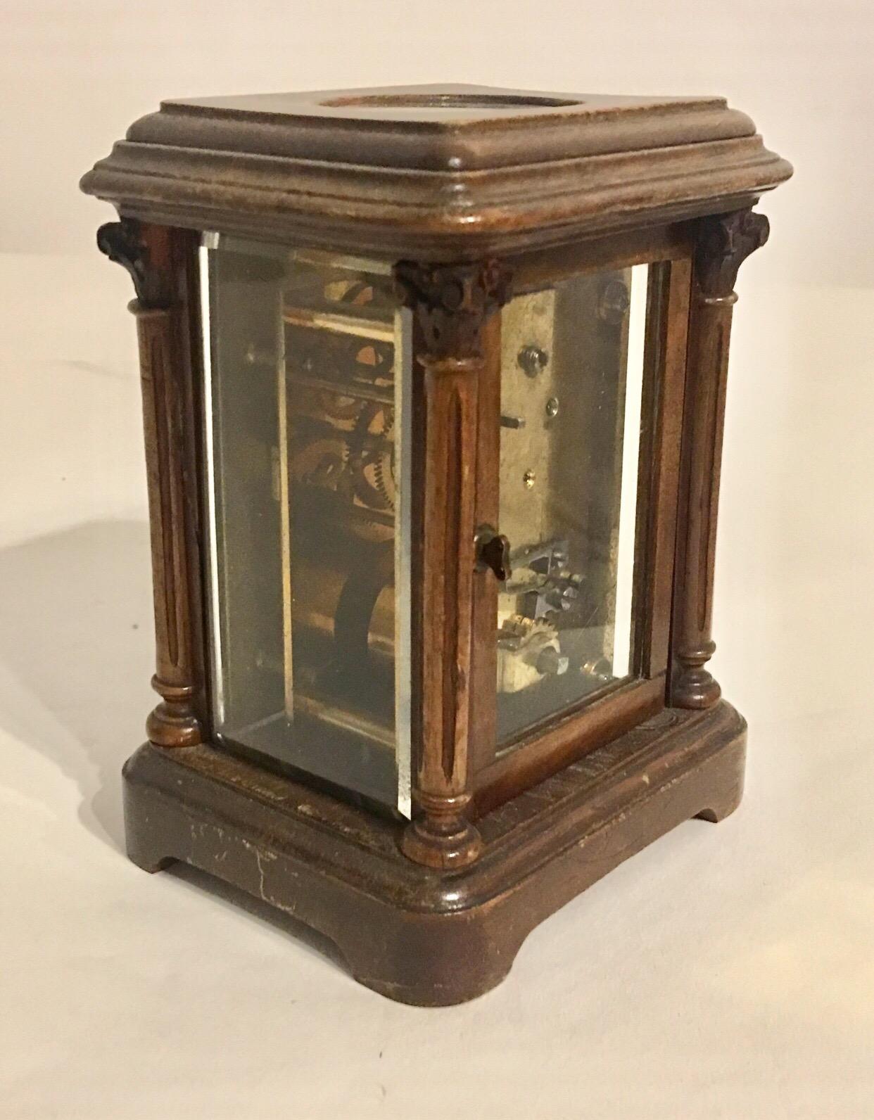 Late 19th Century Rare Antique Timepiece Wooden Mantel / Carriage Clock For Sale