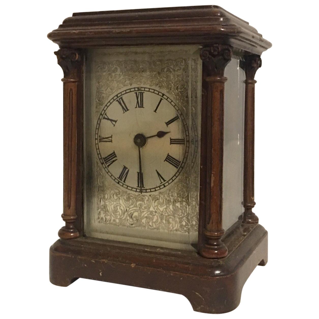 Rare Antique Timepiece Wooden Mantel / Carriage Clock For Sale