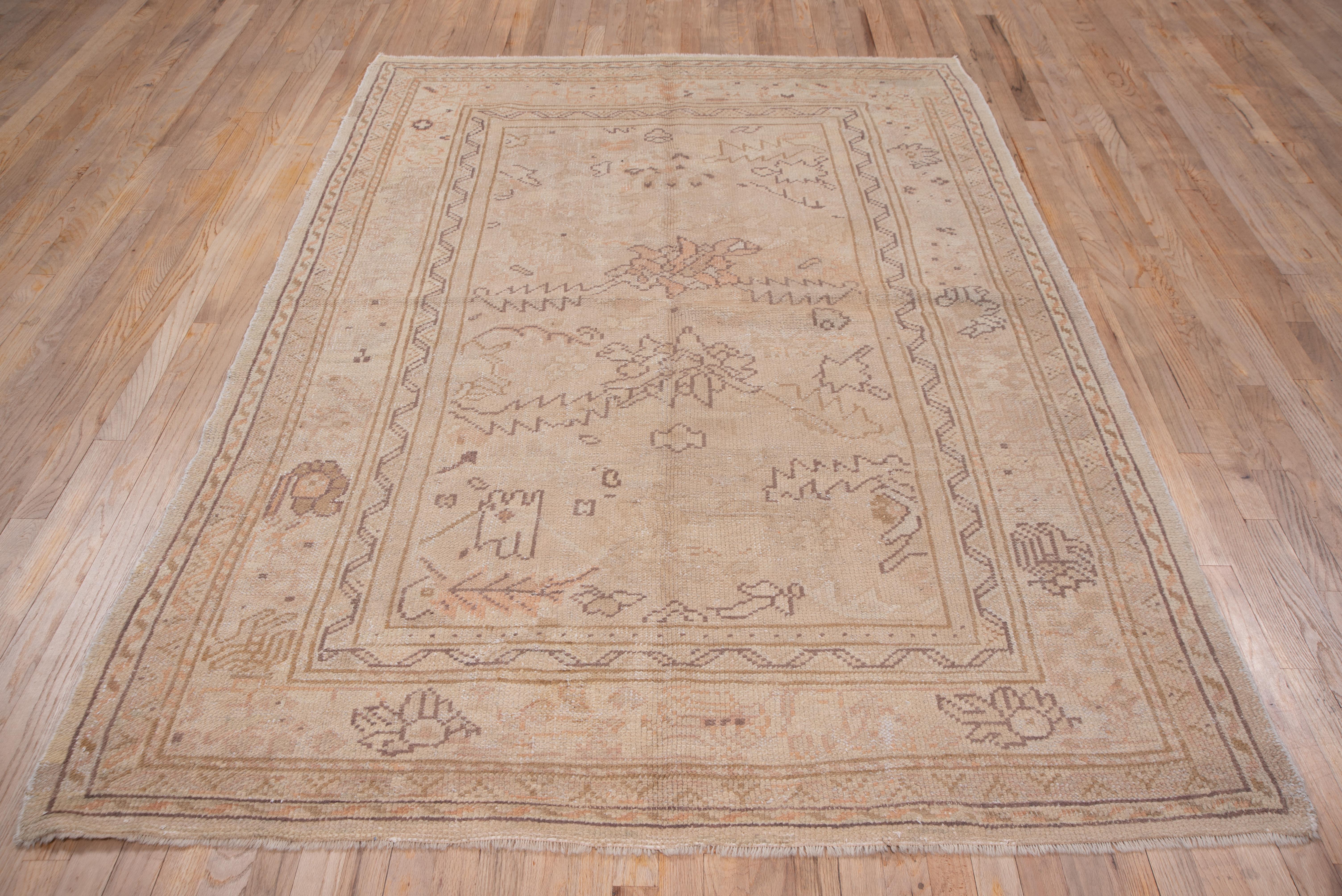 Hand-Knotted Rare Antique Tone on Tone Turkish Oushak Rug, Coral Accents, circa 1920s For Sale
