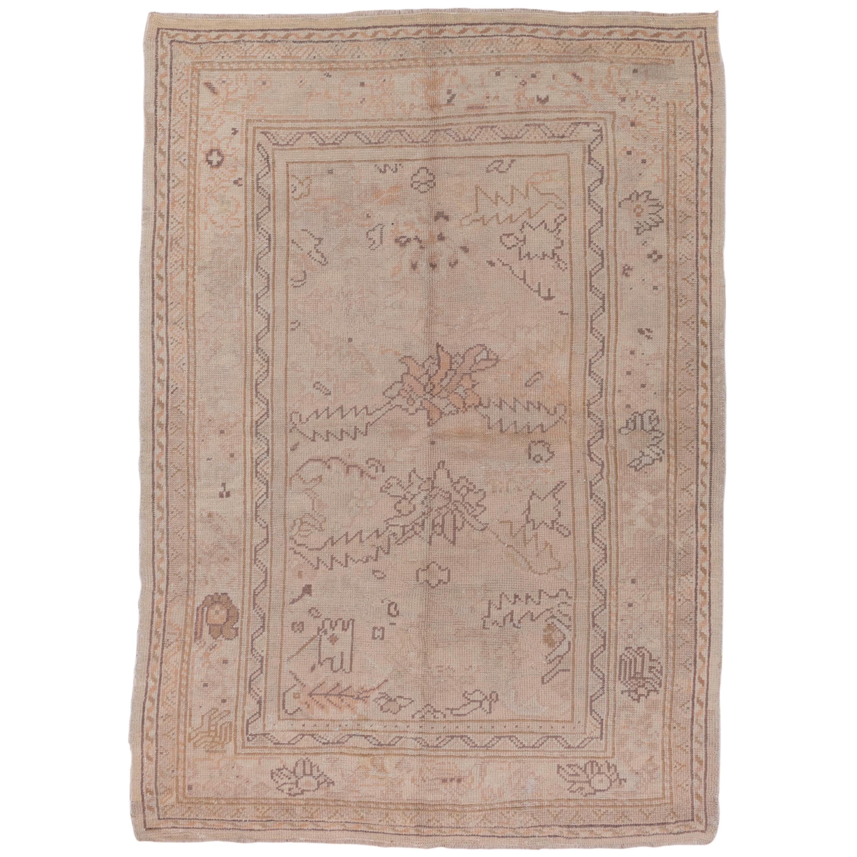 Rare Antique Tone on Tone Turkish Oushak Rug, Coral Accents, circa 1920s For Sale