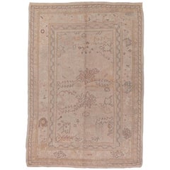 Rare Antique Tone on Tone Turkish Oushak Rug, Coral Accents, circa 1920s