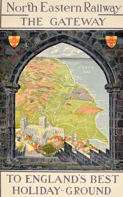 Rare Antique Train Travel Poster The Gateway North Eastern Railway York England