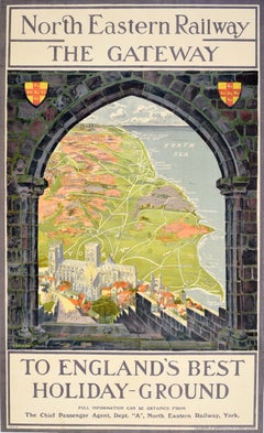 Rare Antique Train Travel Poster The Gateway North Eastern Railway York England