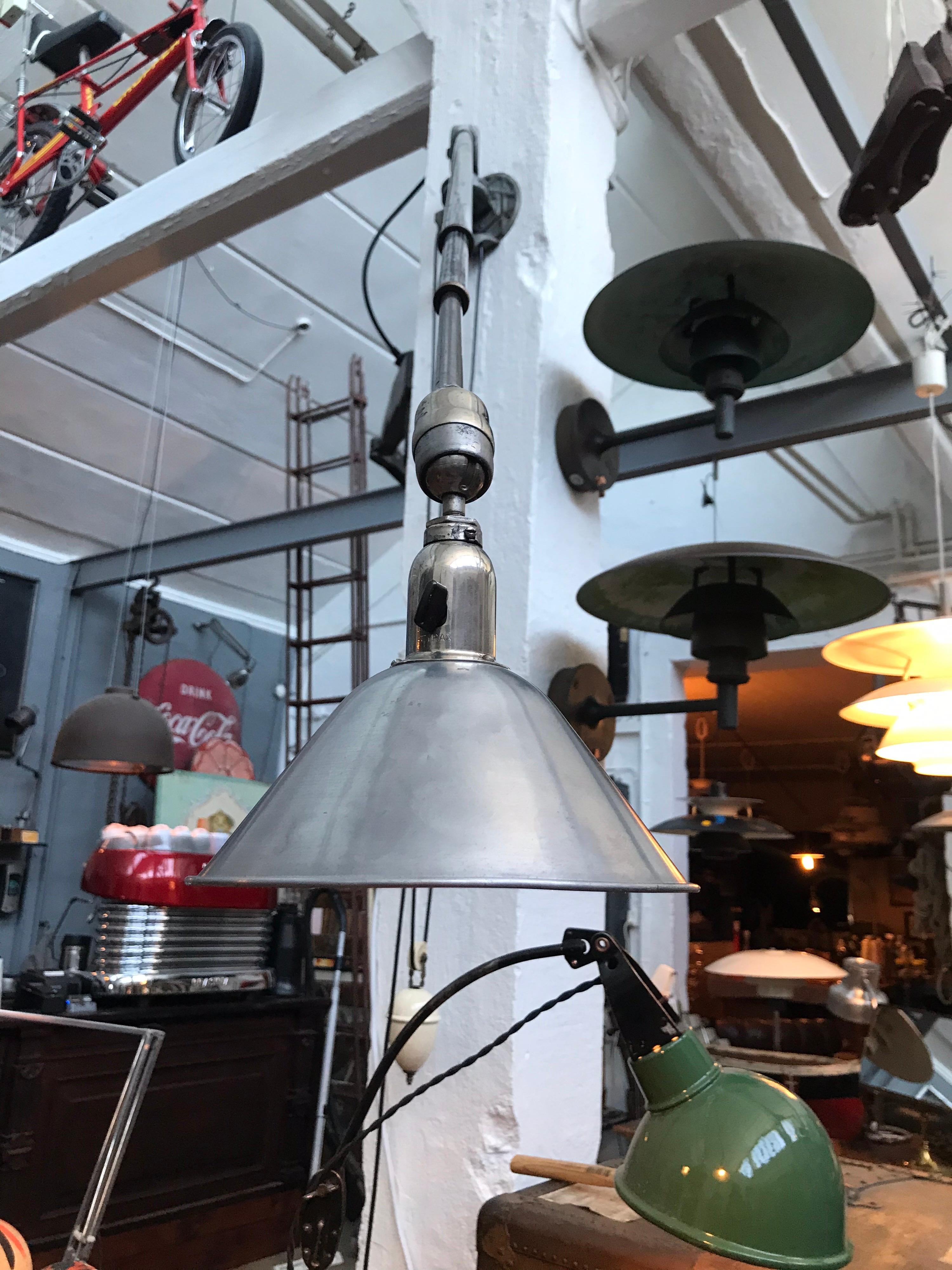 Swedish Rare Antique Triplex Task Work Industrial Telescopic Wall Loft Lamp