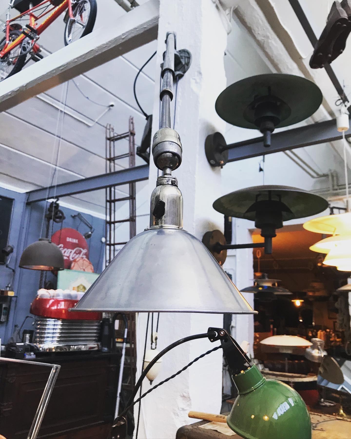 Early 20th Century Rare Antique Triplex Task Work Industrial Telescopic Wall Loft Lamp