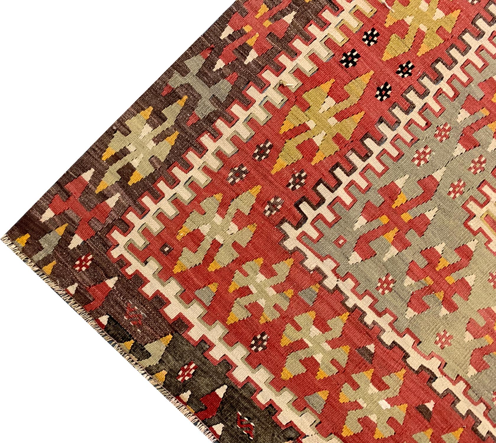 Hand-Woven Rare Turkish Kilim Rug, Antique Geometric Anatolian Kilims For Sale