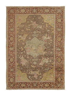 Rare Antique Turkish Rug Narrative Pictorials in Beige & Brown - Rug & Kilim