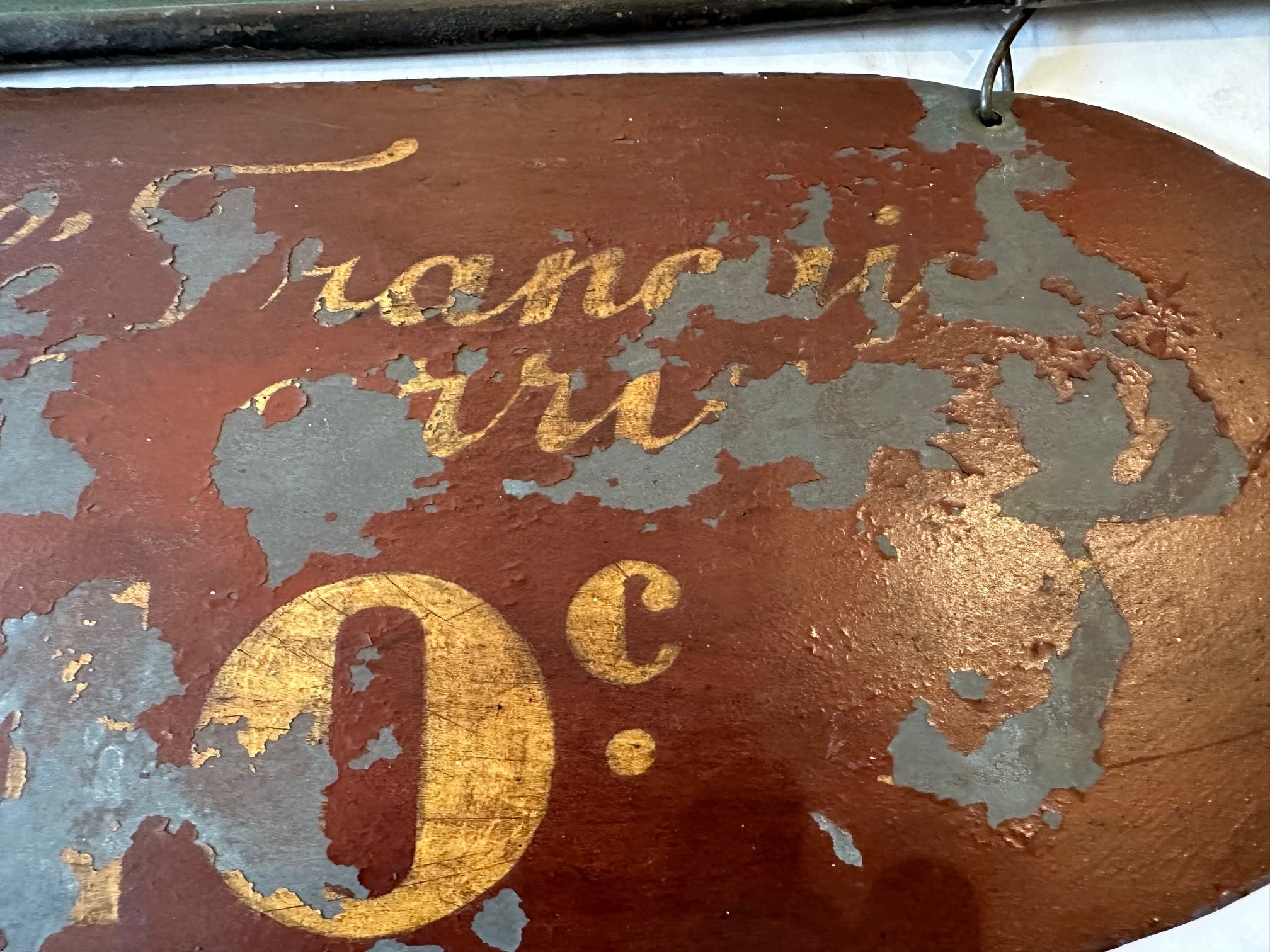 French Provincial Rare Antique Two Sided Painted Metal French Cafe Sign with Horse & Rider