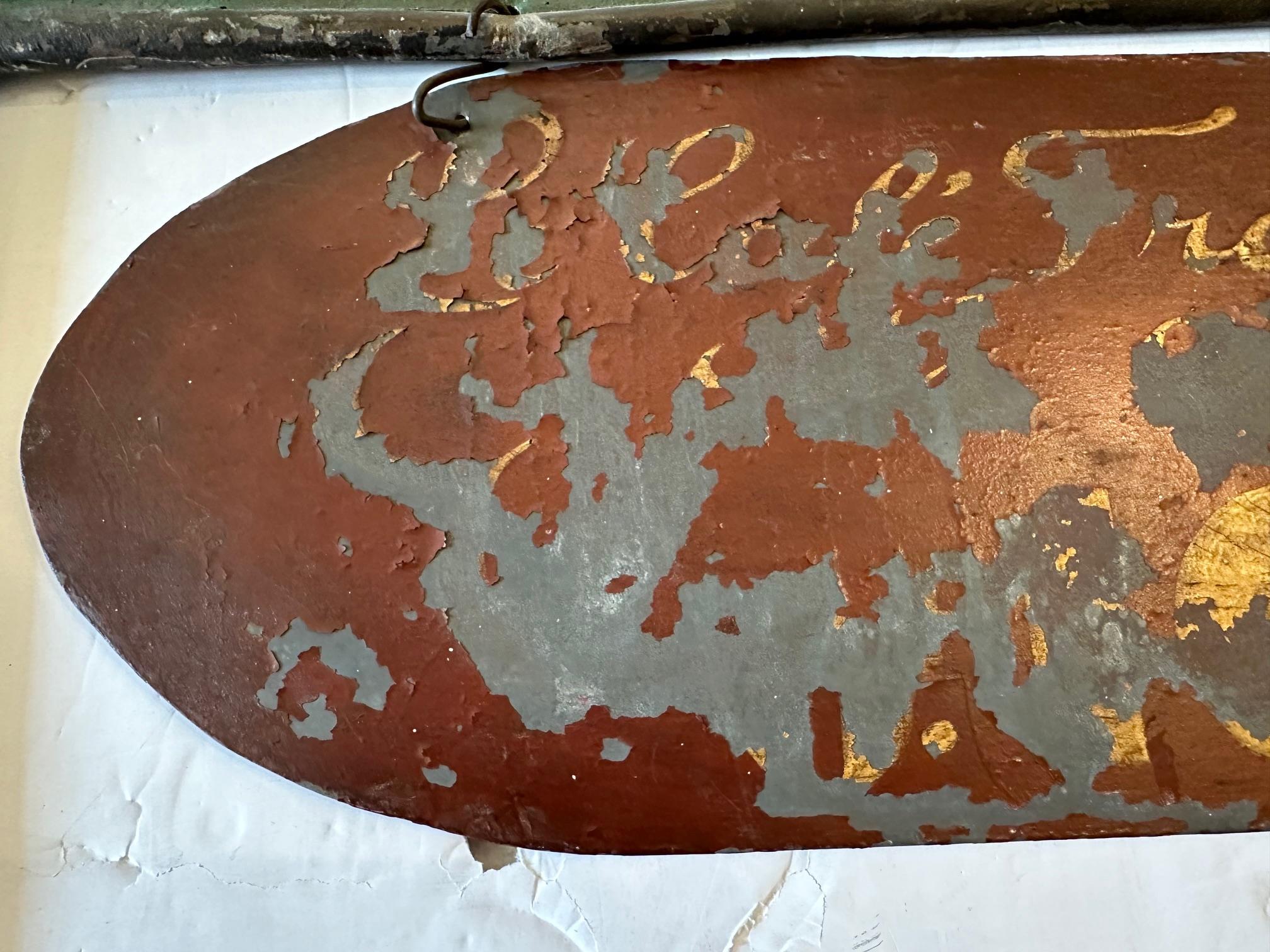 Rare Antique Two Sided Painted Metal French Cafe Sign with Horse & Rider In Good Condition In Hopewell, NJ