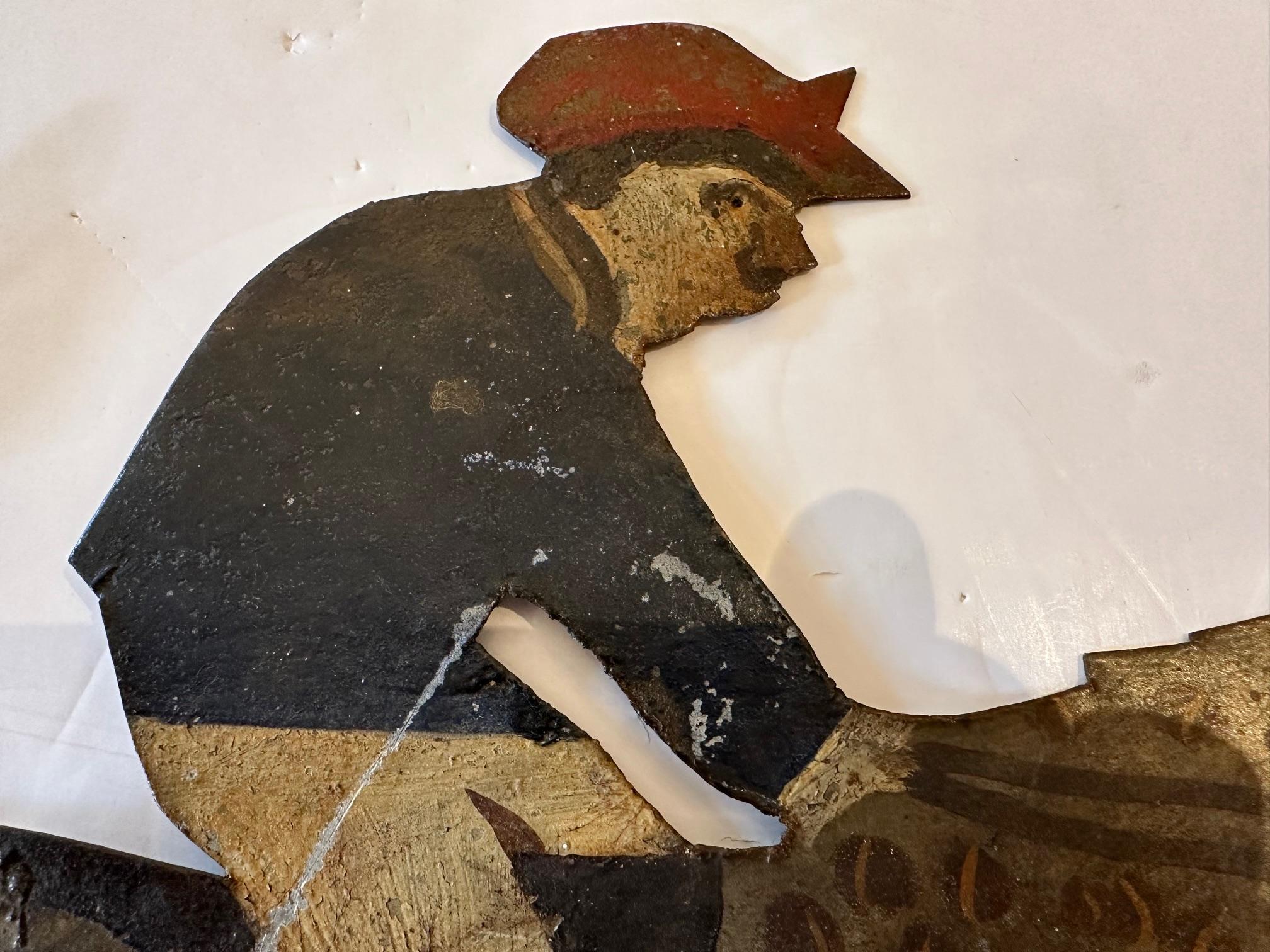 Rare Antique Two Sided Painted Metal French Cafe Sign with Horse & Rider 2