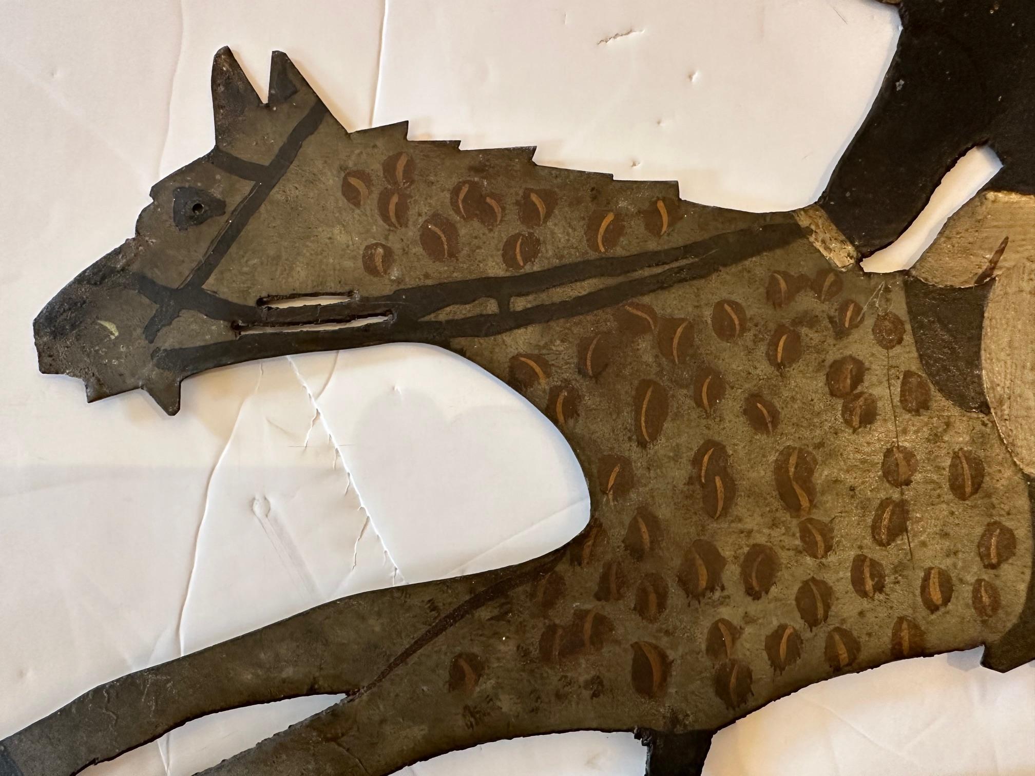 Rare Antique Two Sided Painted Metal French Cafe Sign with Horse & Rider 3