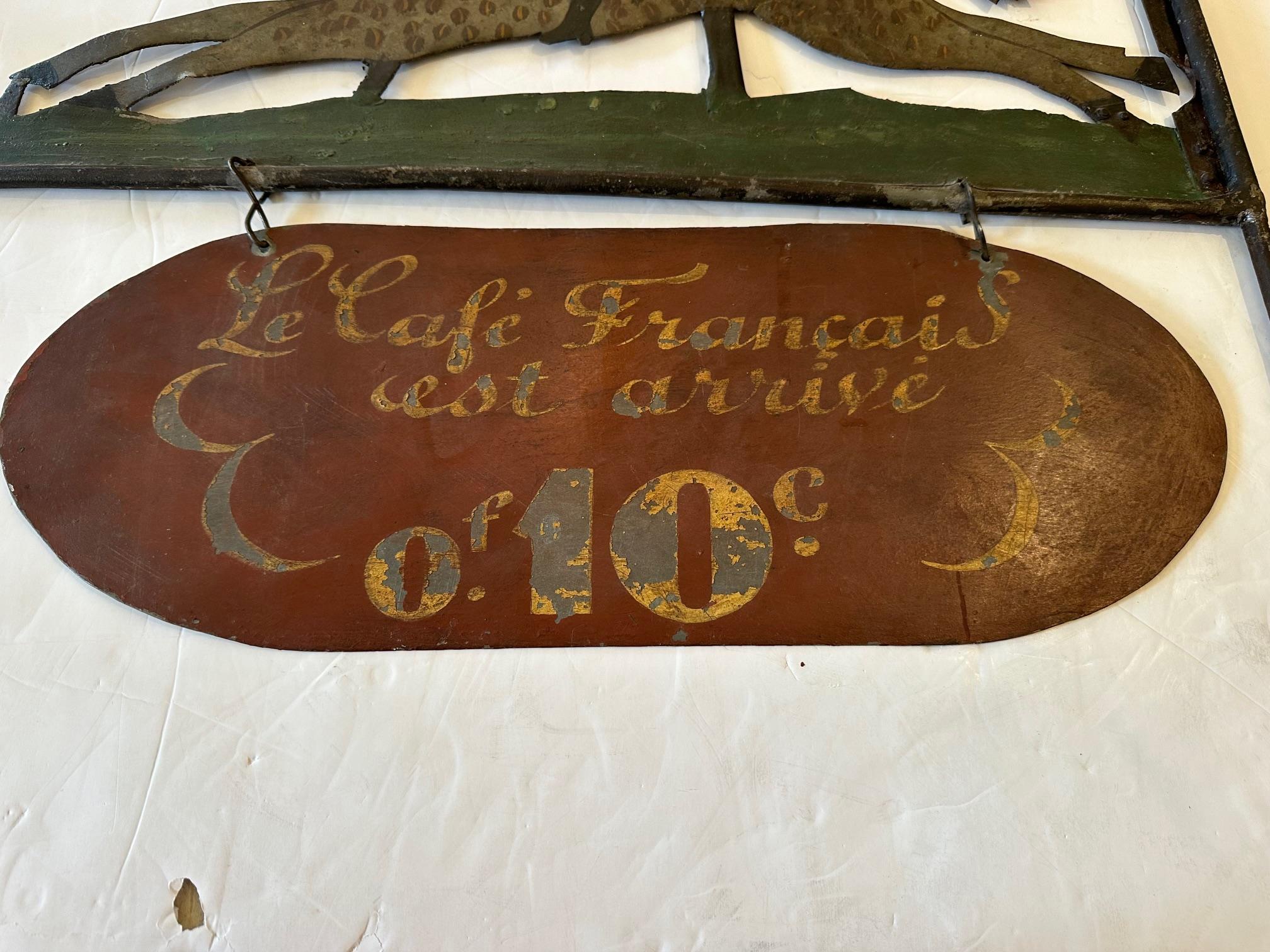 Rare Antique Two Sided Painted Metal French Cafe Sign with Horse & Rider 4