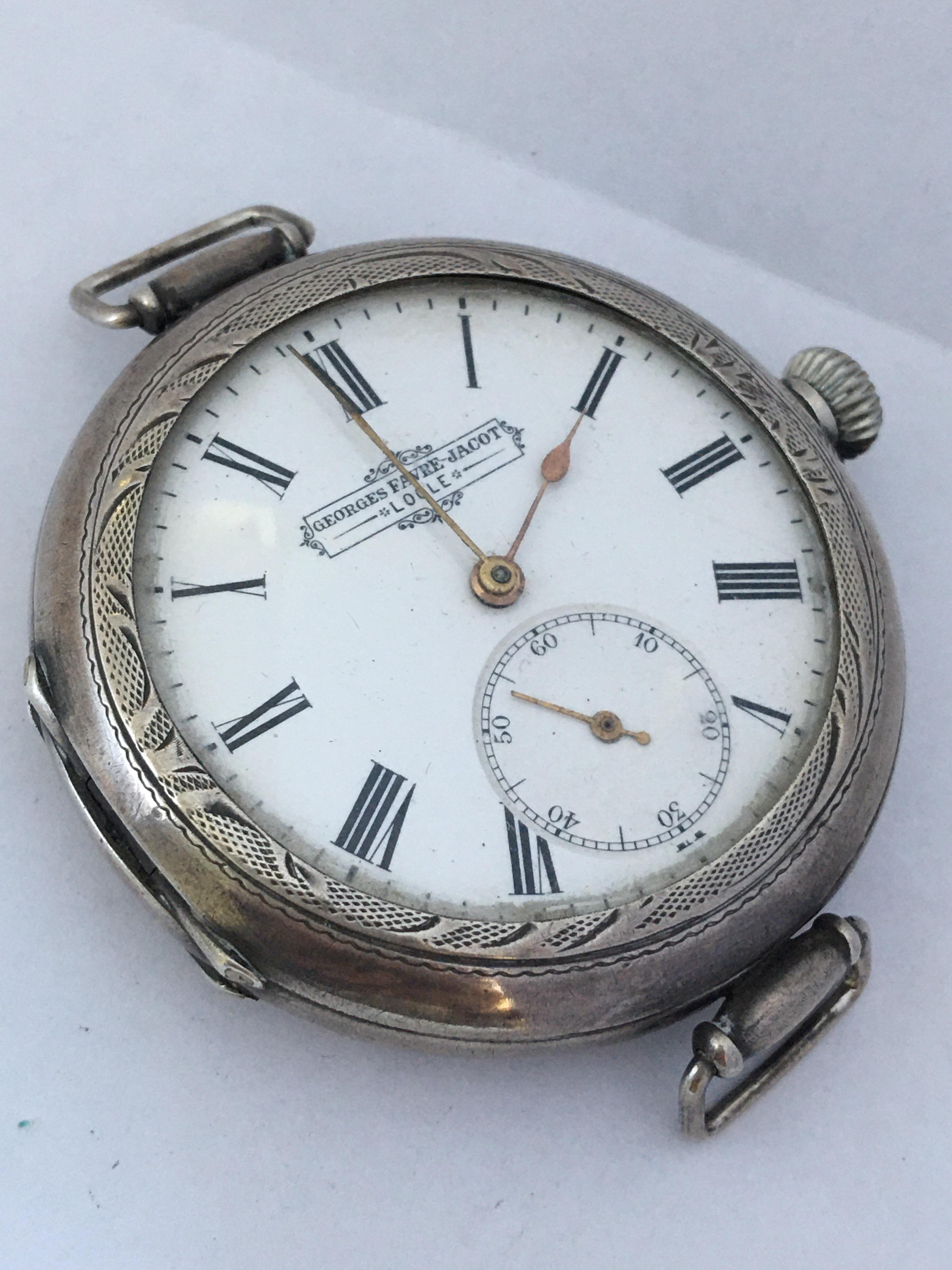 Rare Antique Unusual Hand-Winding Trench Watch Signed Georges Favre-Jacot 7