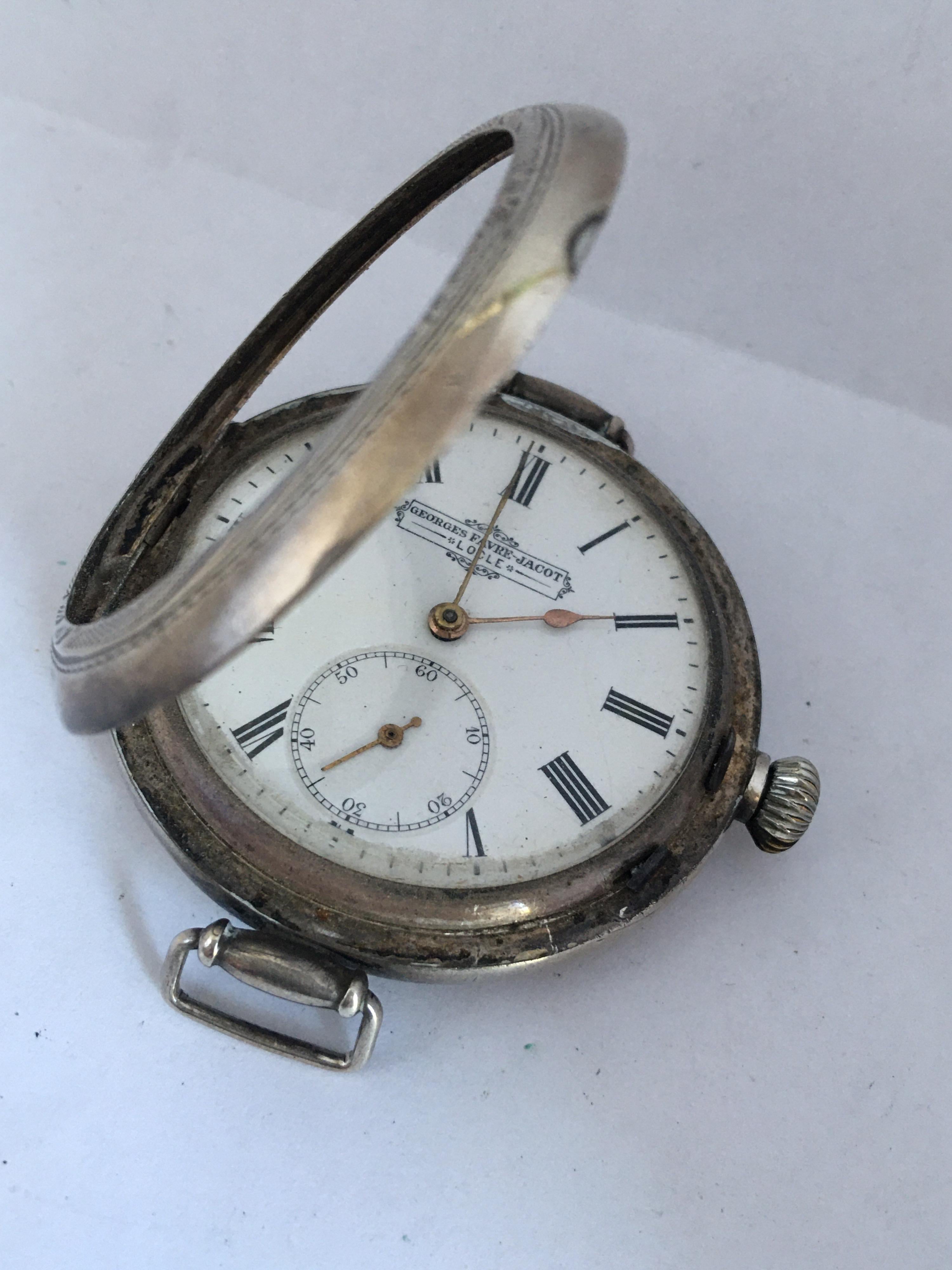 Rare Antique Unusual Hand-Winding Trench Watch Signed Georges Favre-Jacot 8