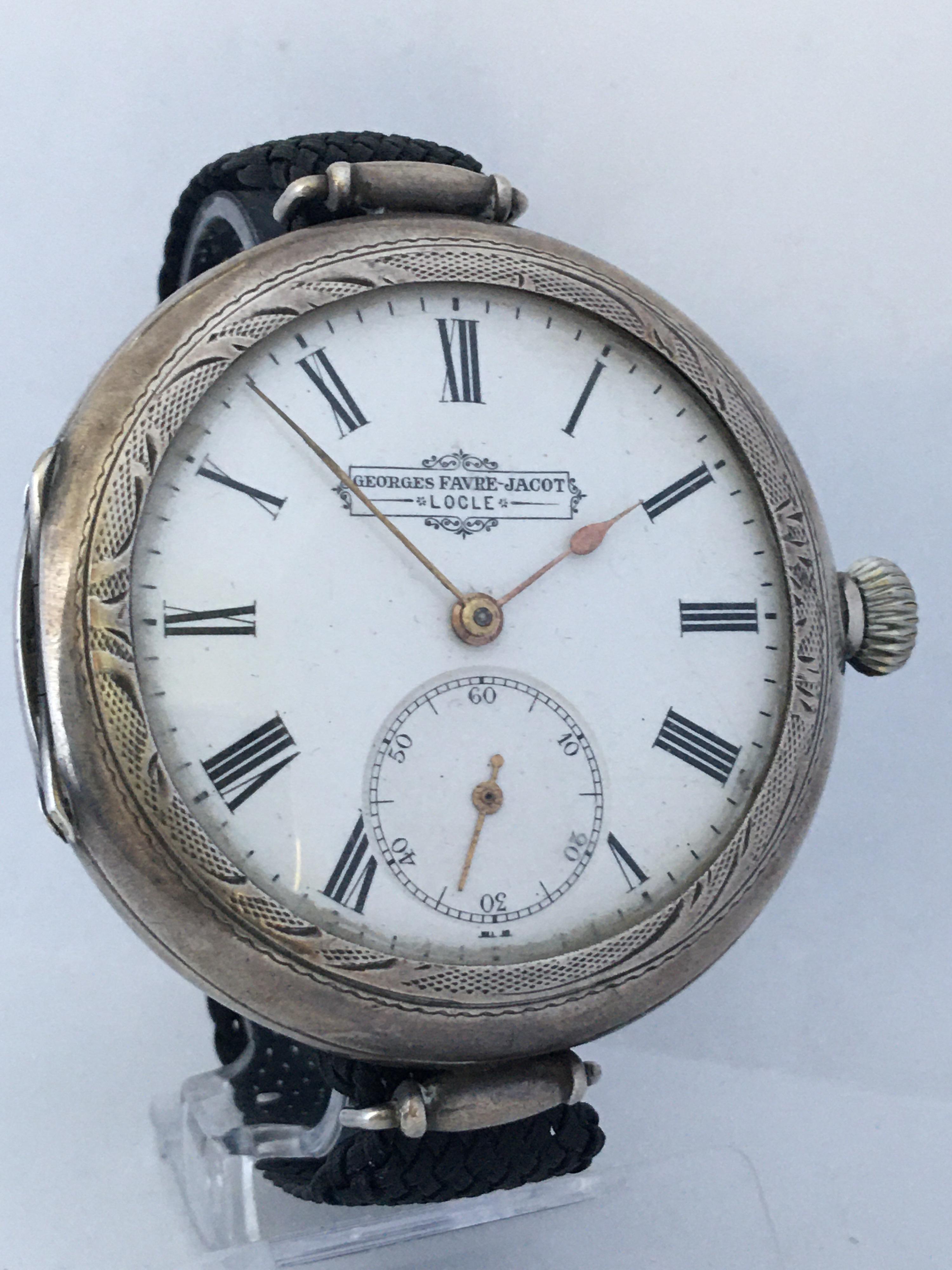 Rare Antique Unusual Hand-Winding Trench Watch Signed Georges Favre-Jacot In Good Condition In Carlisle, GB