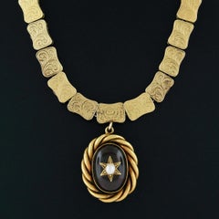 Rare Antique Victorian 18k Gold Cabochon Garnet Mourning Pendant Choker Necklace