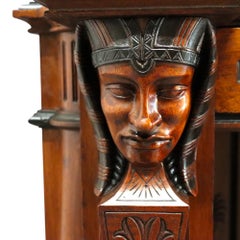 Rare Antique Victorian Egyptian Revival Figural Carved Walnut Secretary c1880