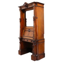 Rare Antique Victorian Egyptian Revival Figural Carved Walnut Secretary c1880