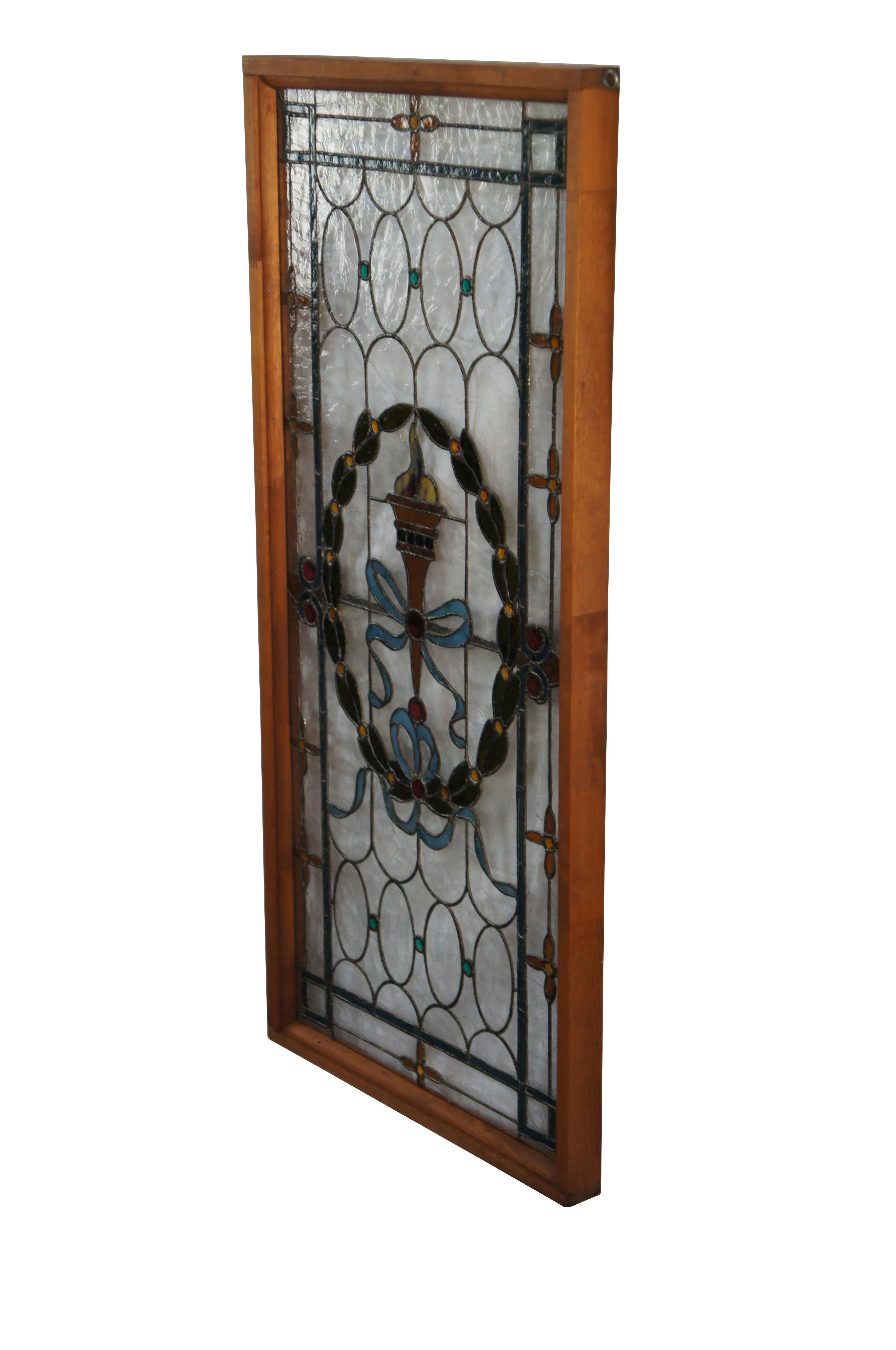 Seltenes antikes viktorianisches französisches neoklassizistisches Fackelfenster aus Buntglasband im neoklassischen Stil (Viktorianisch) im Angebot
