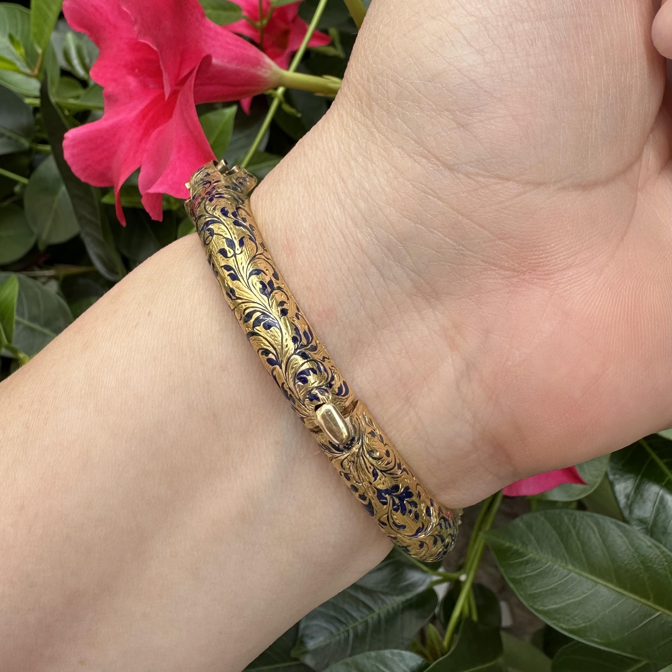 Rara pulsera brazalete ajustable de oro antiguo victoriano con diamantes talla vieja y esmalte en venta 4