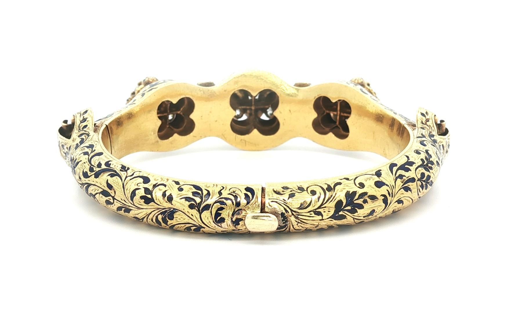 Rara pulsera brazalete ajustable de oro antiguo victoriano con diamantes talla vieja y esmalte en Bueno estado para la venta en Montclair, NJ