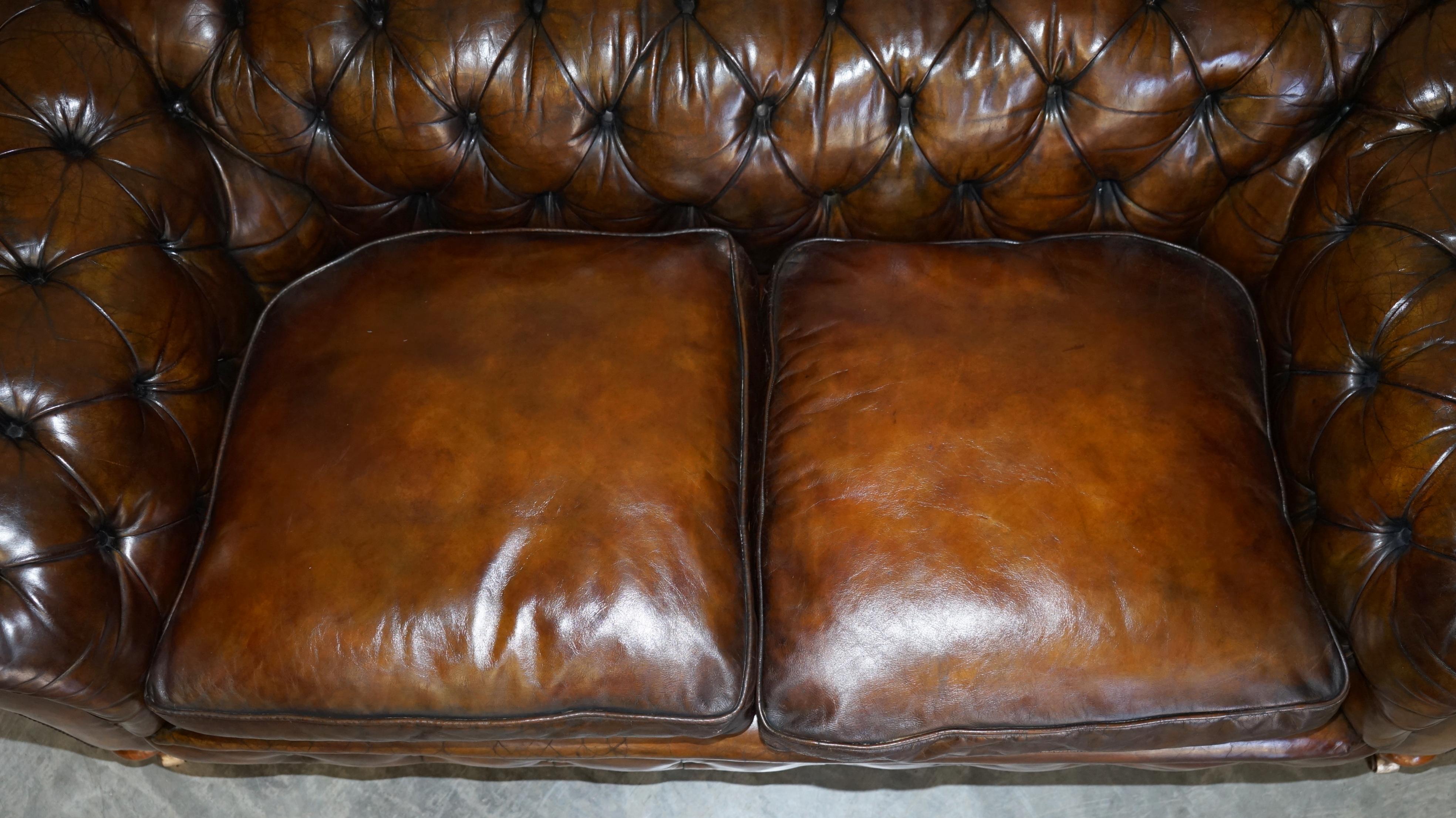 Rare Antique Victorian Hardwood Framed Chesterfield Tufted Brown Leather Sofa 5