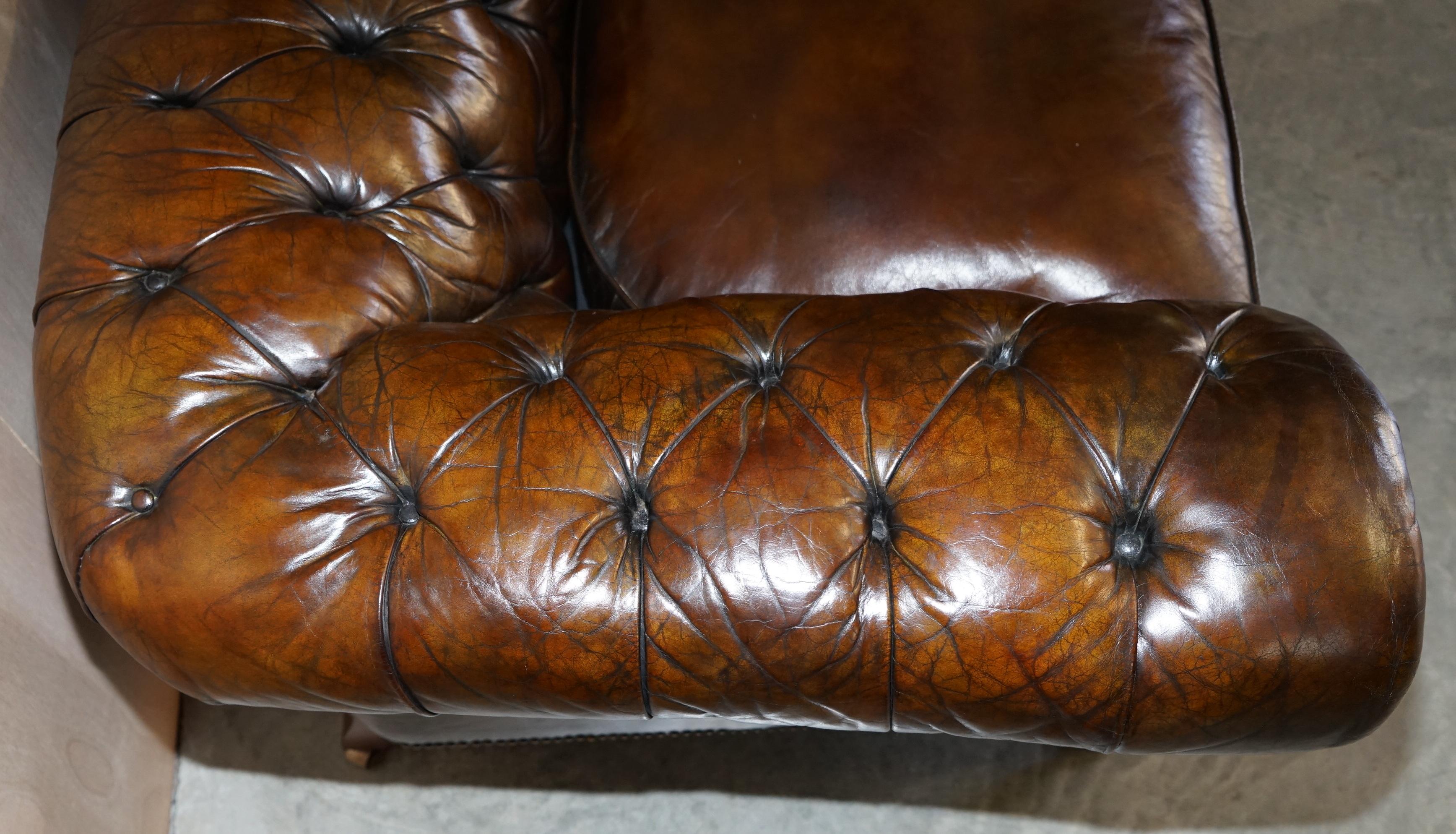 Rare Antique Victorian Hardwood Framed Chesterfield Tufted Brown Leather Sofa 9