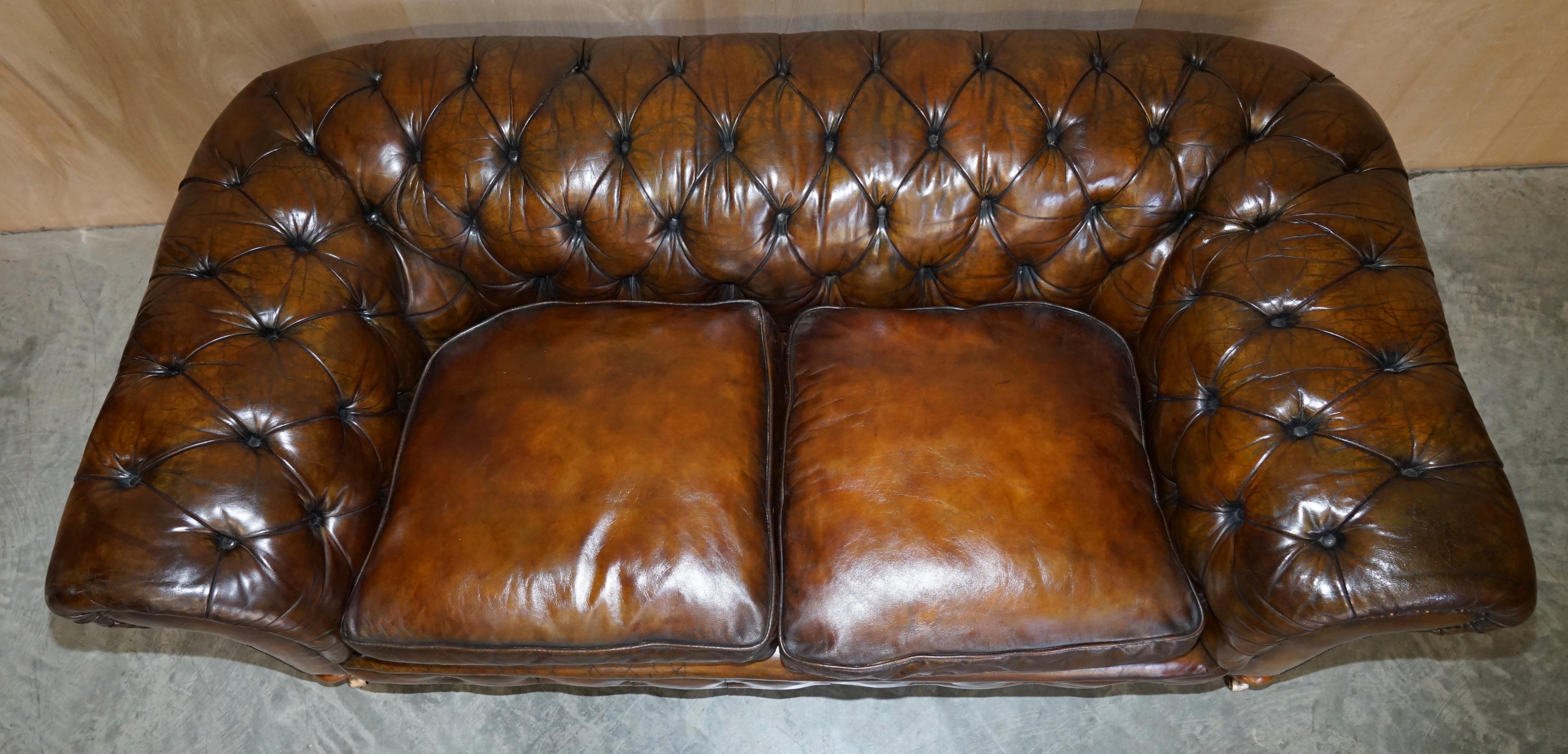 Rare Antique Victorian Hardwood Framed Chesterfield Tufted Brown Leather Sofa 4