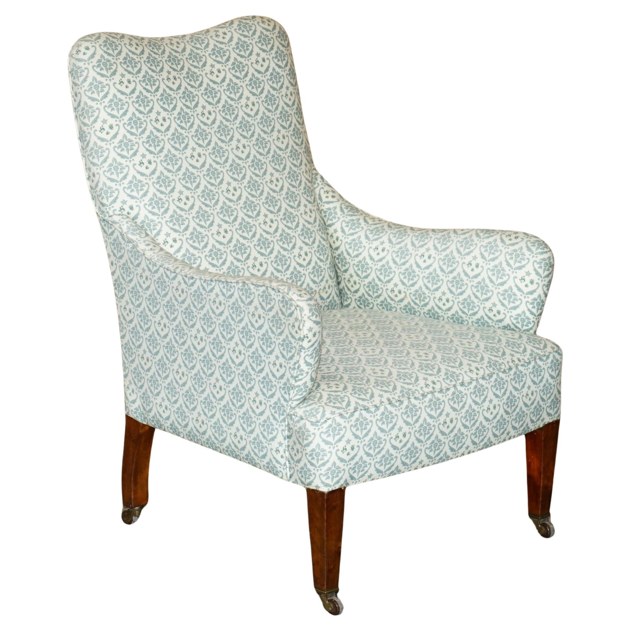 RARE ANTIQUE ViCTORIAN HOWARD & SON'S ARMCHAIR WITH THE ORIGINAL TICKING FABRIC