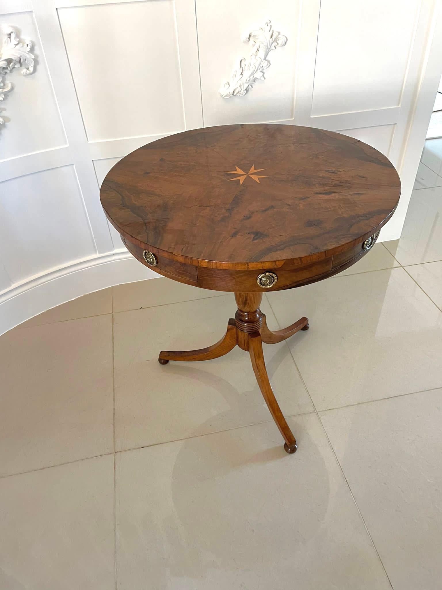 English Rare Antique Victorian Quality Olive Wood Circular Drum Table 