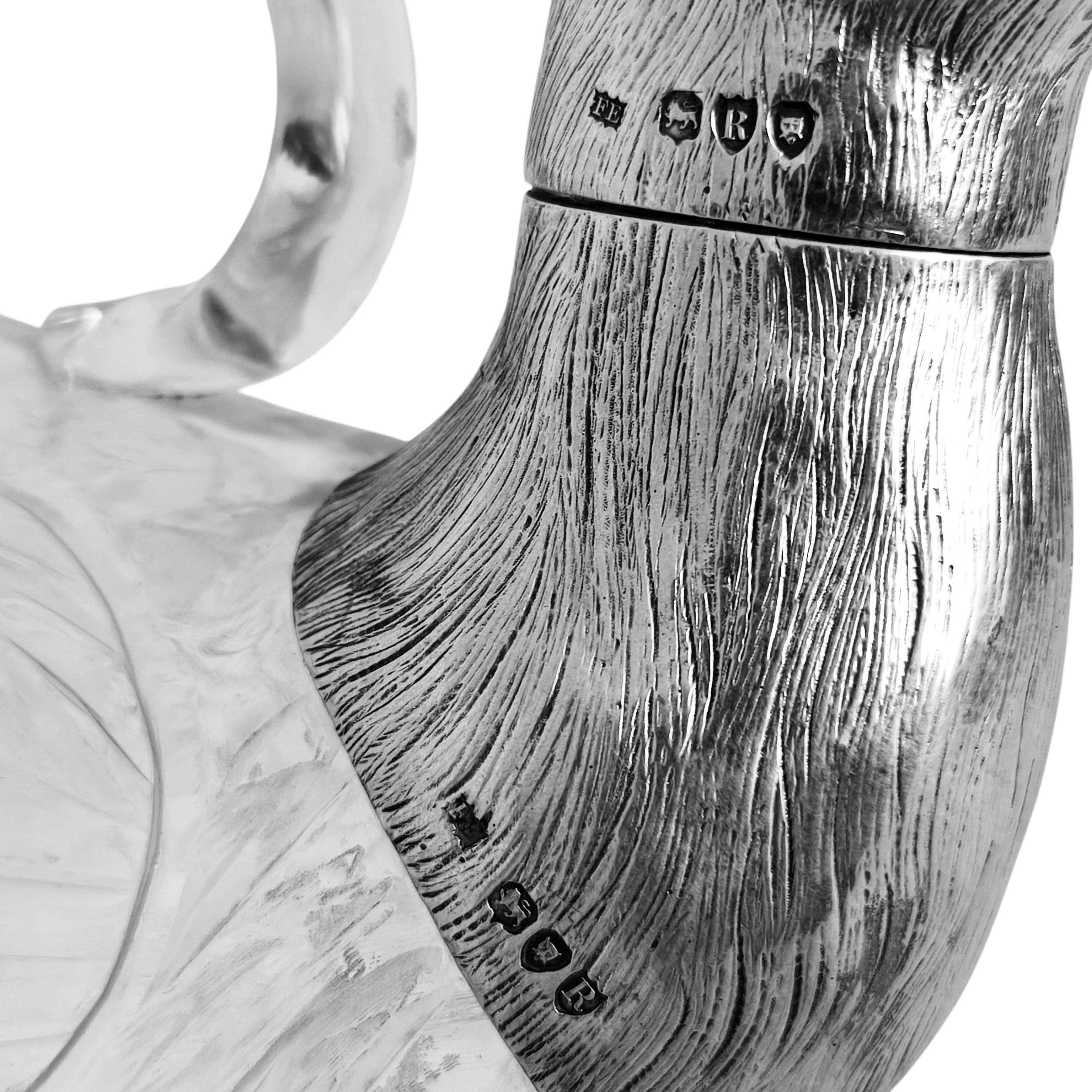 Rare Antique Victorian Silver Duck Claret Jug Wine Decanter London 1892 Novelty im Angebot 4