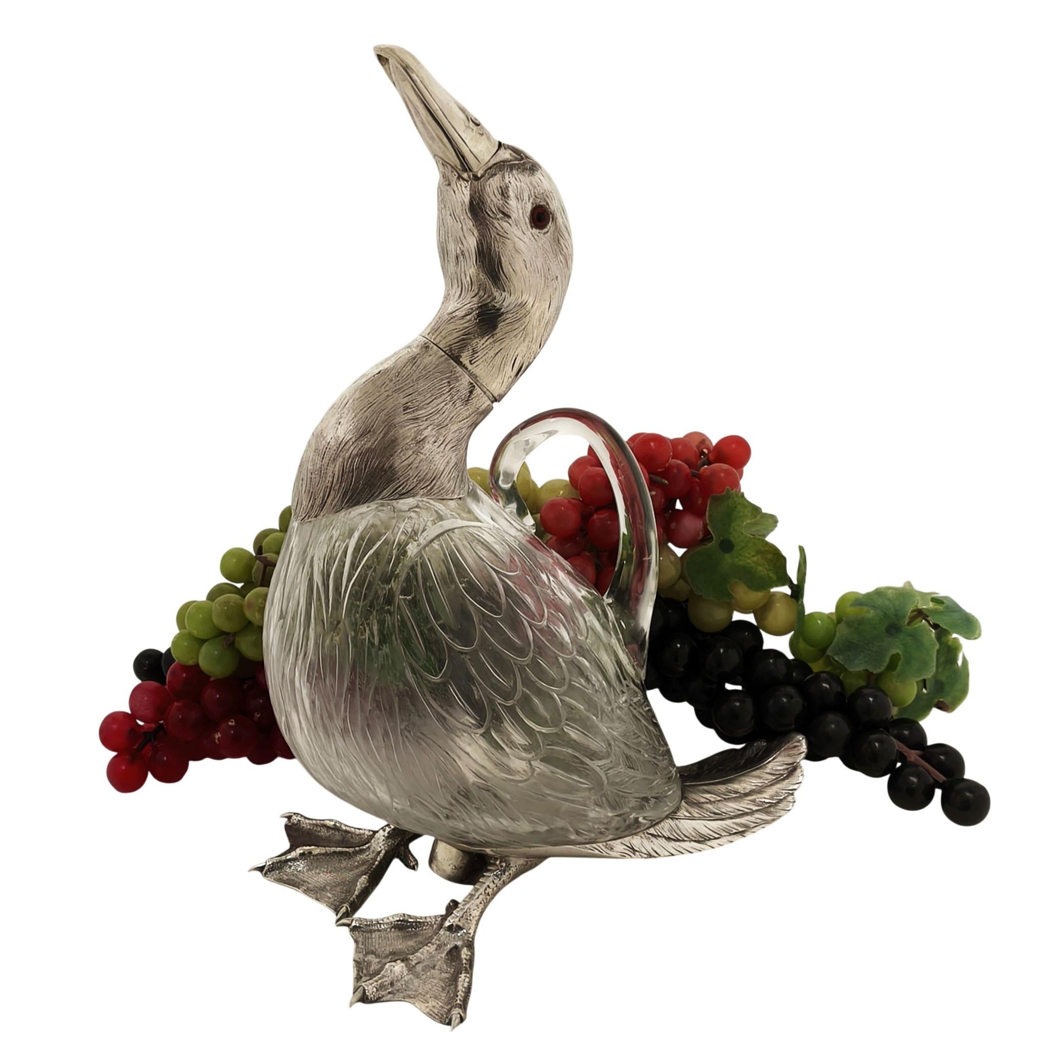 Rare Antique Victorian Silver Duck Claret Jug Wine Decanter London 1892 Novelty (Viktorianisch) im Angebot
