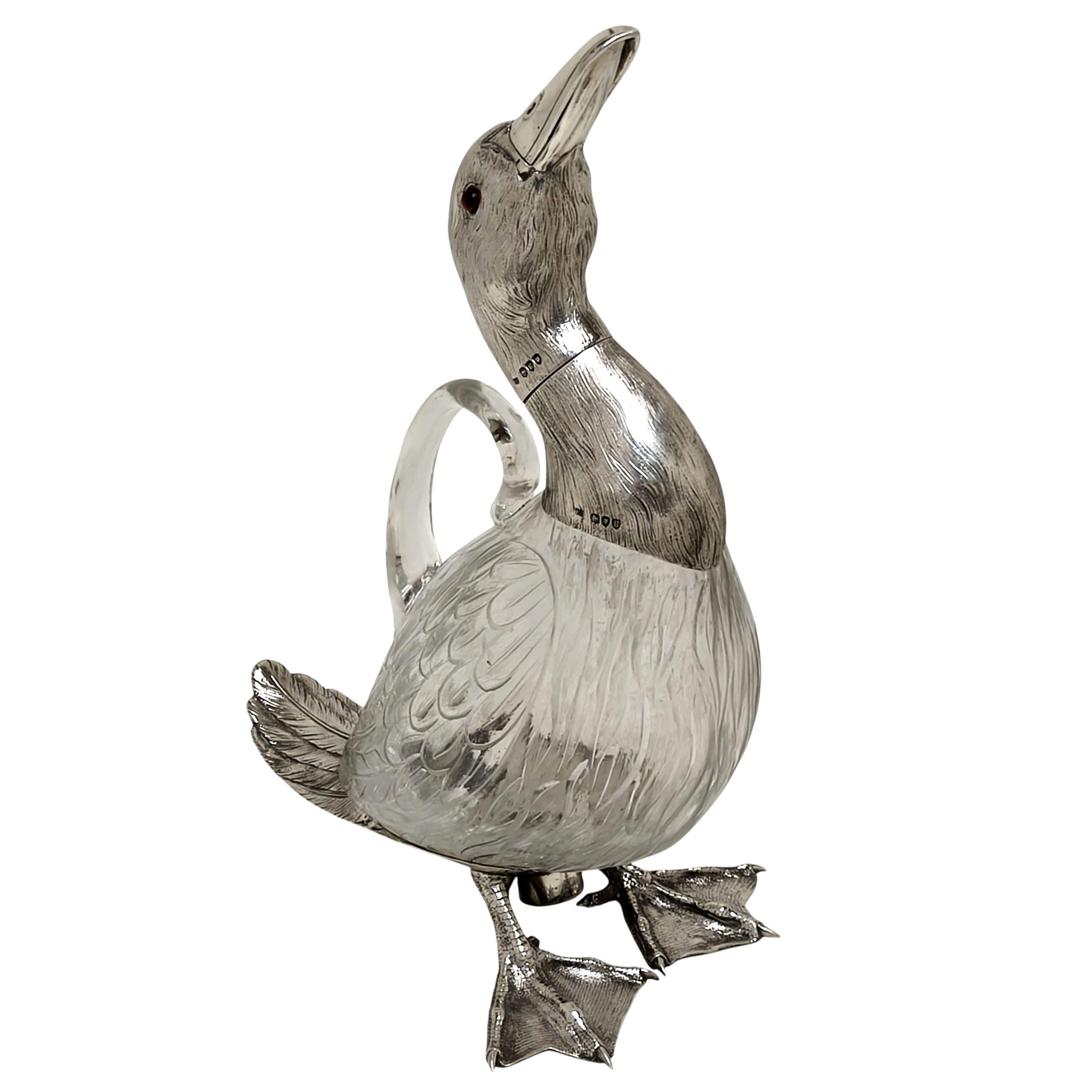 Rare Antique Victorian Silver Duck Claret Jug Wine Decanter London 1892 Novelty (Englisch) im Angebot