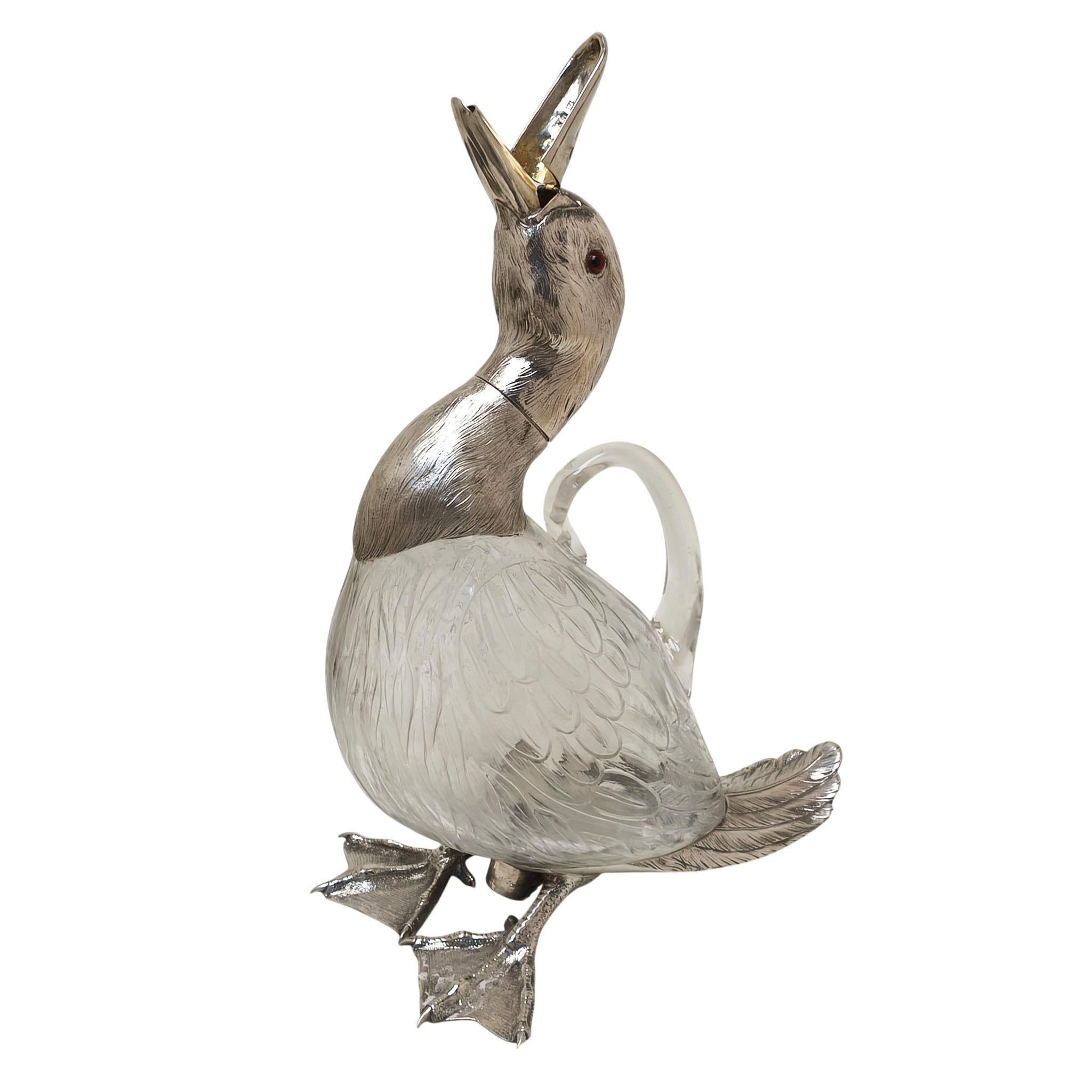 Rare Antique Victorian Silver Duck Claret Jug Wine Decanter London 1892 Novelty im Angebot 1