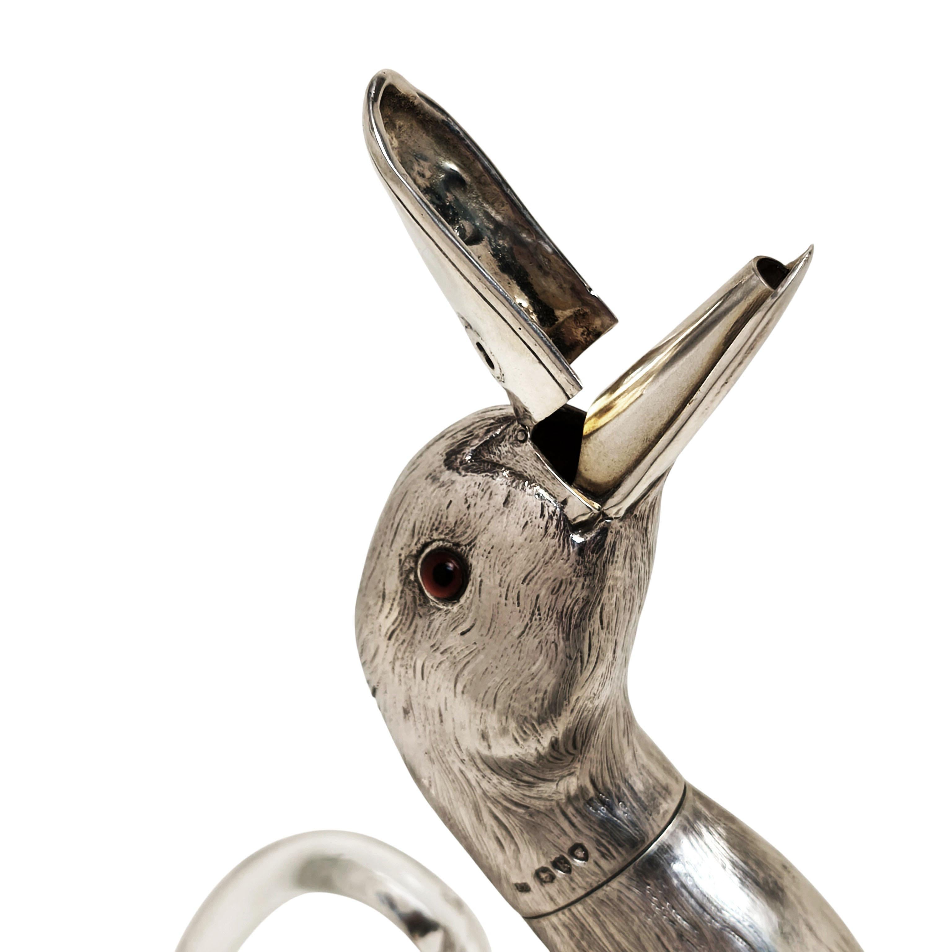 Rare Antique Victorian Silver Duck Claret Jug Wine Decanter London 1892 Novelty im Angebot 2