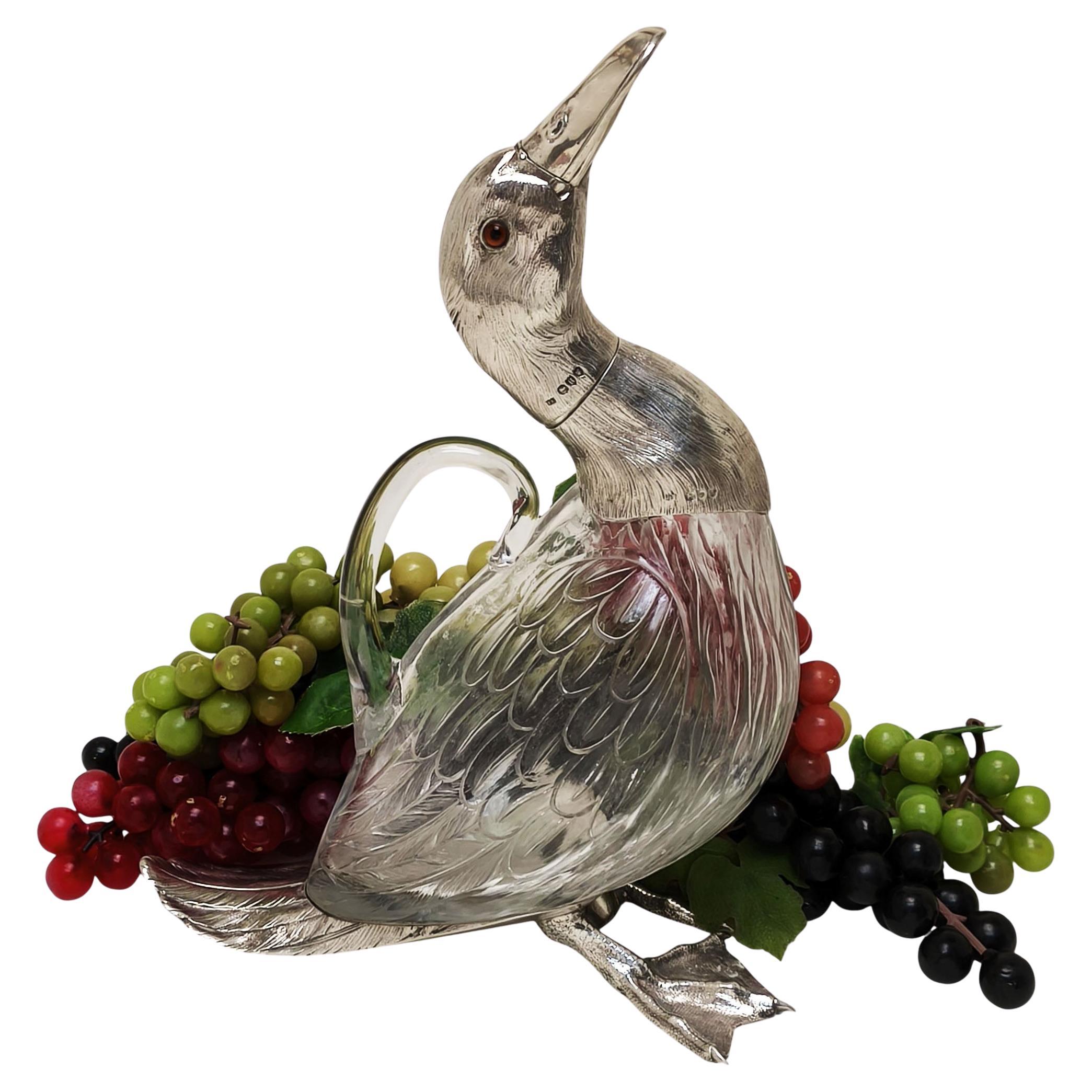 Rare Antique Victorian Silver Duck Claret Jug Wine Decanter London 1892 Novelty