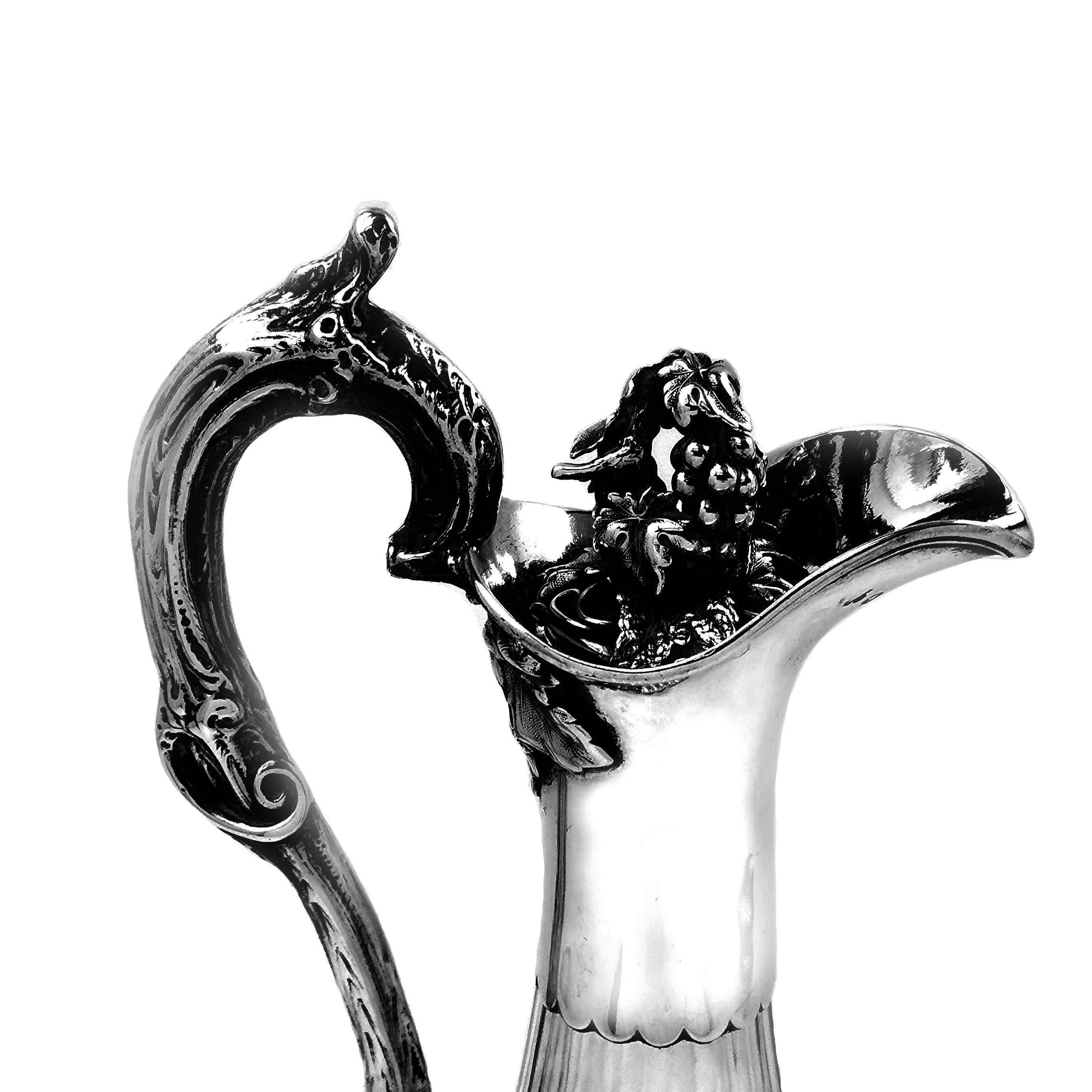 Rare Antique Victorian Silver & Glass Claret Jug or Wine Decanter 1872 Armorial 1
