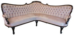 Raro Sofá de Esquina Settee de Salón Antiguo Victoriano de Nogal Acolchado Serpentino