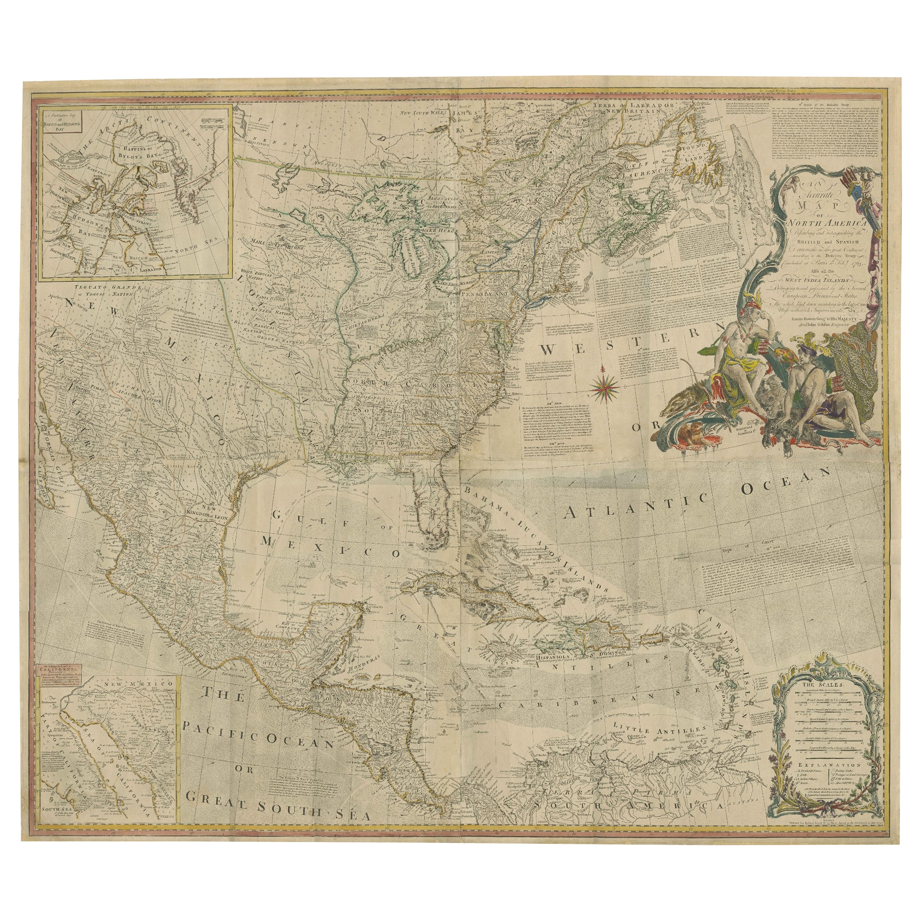 Raro mapa antiguo de América del Norte: Límites de la Guerra Francesa e India, 1793