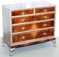 Rare Antique Walnut Chest of Drawers Lion Hairy Paw Feet Upcycled Silver Finish