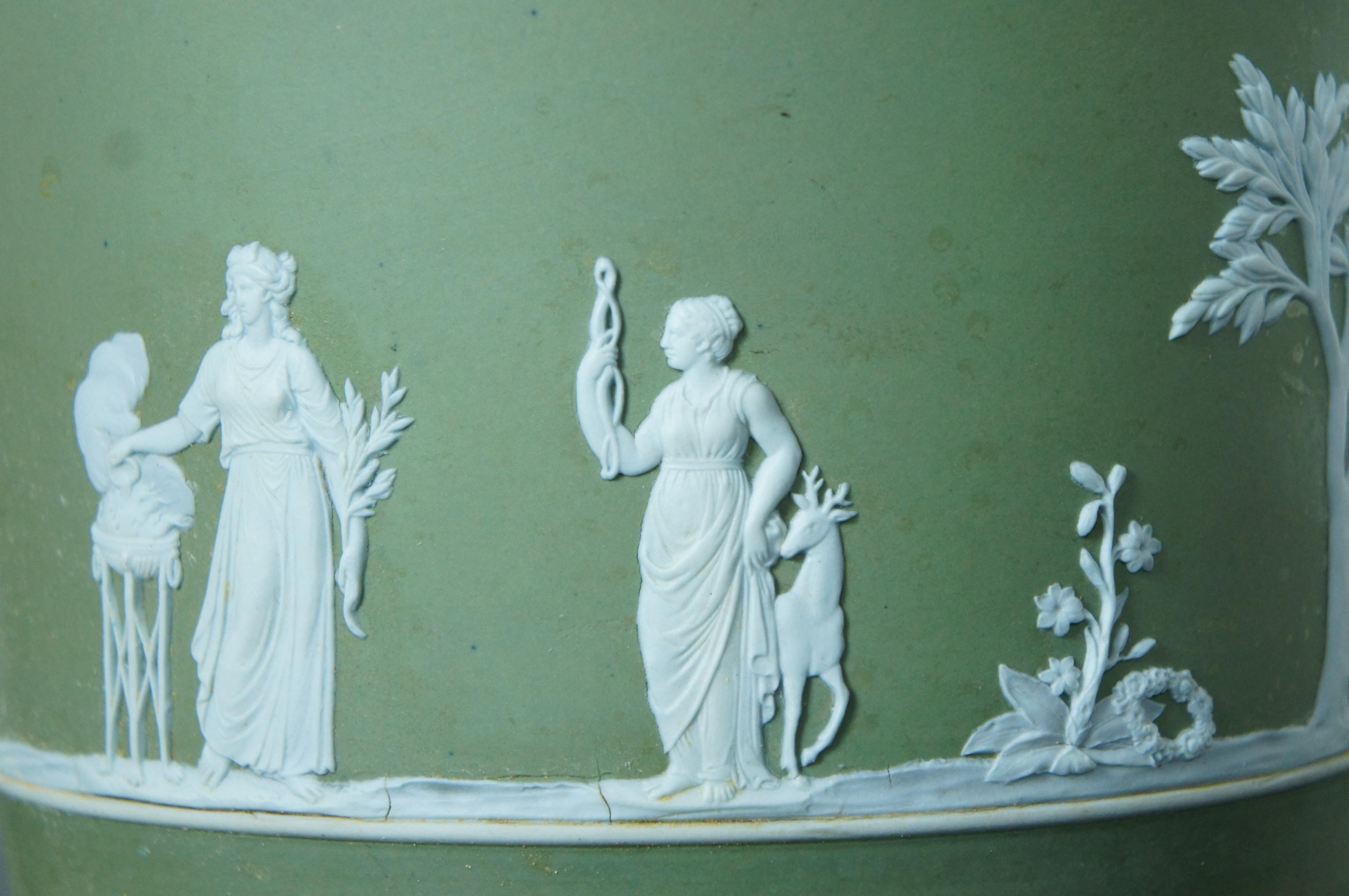 Rare Antique Wedgwood England Green Jasperware Footed Planter Cachepot 8