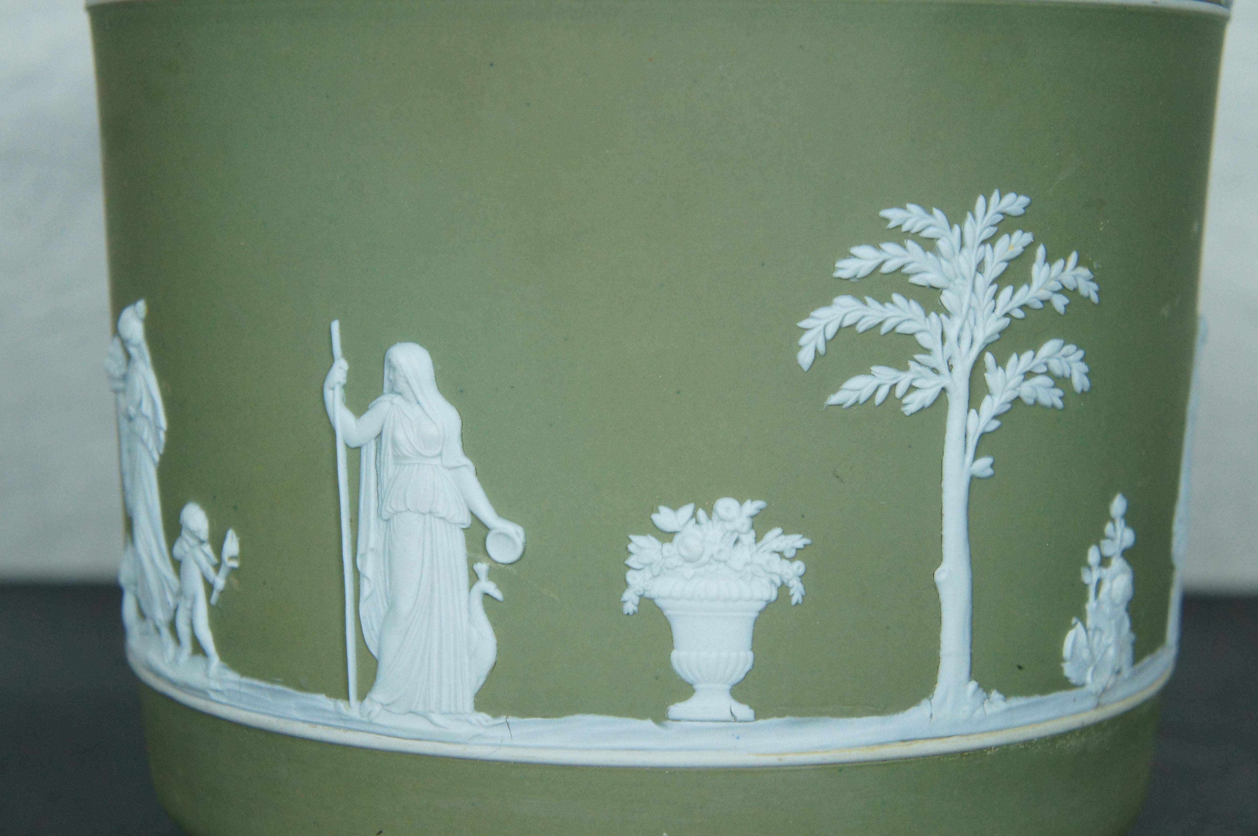 Rare Antique Wedgwood England Green Jasperware Footed Planter Cachepot 8