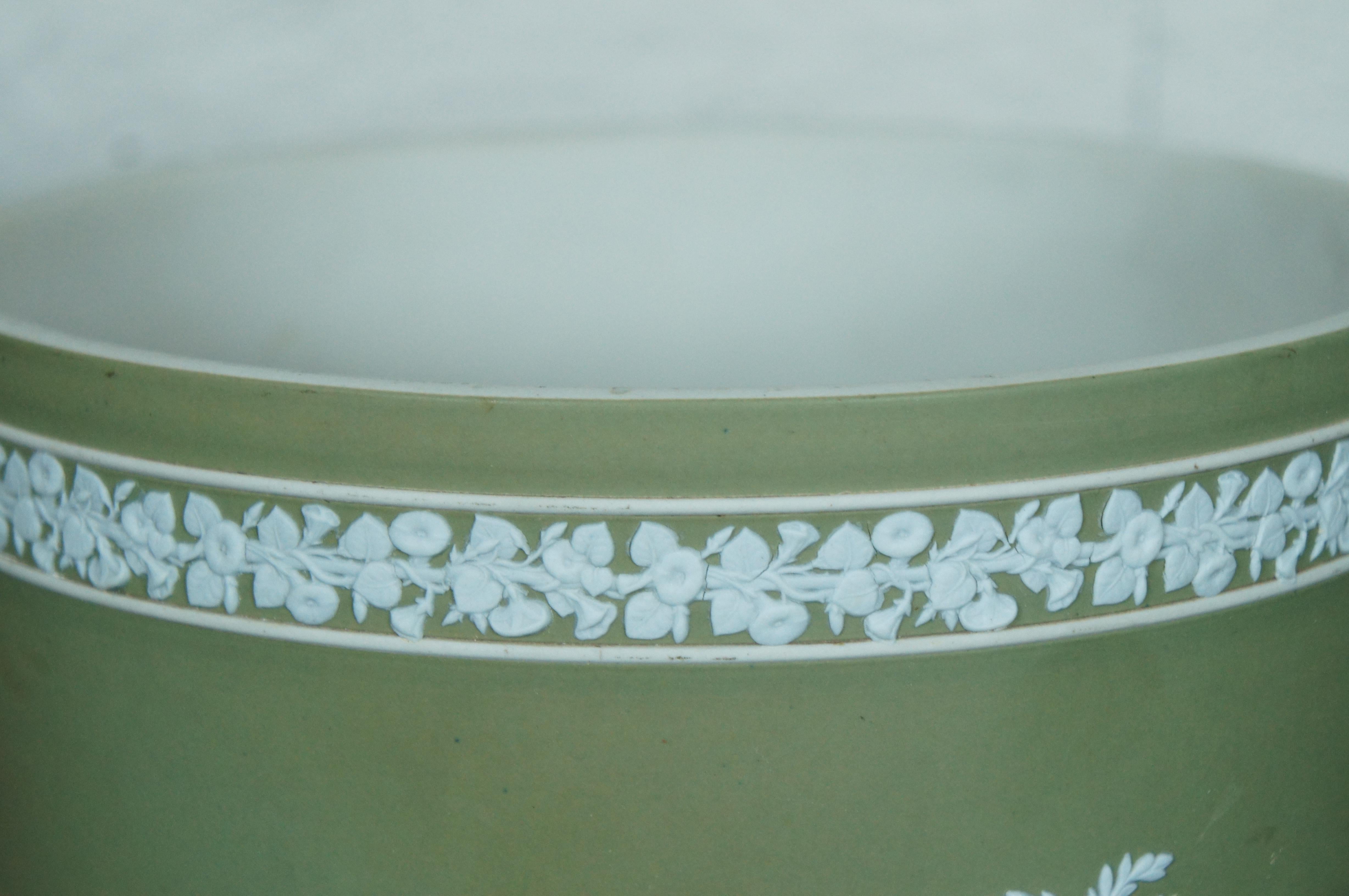 20th Century Rare Antique Wedgwood England Green Jasperware Footed Planter Cachepot 8