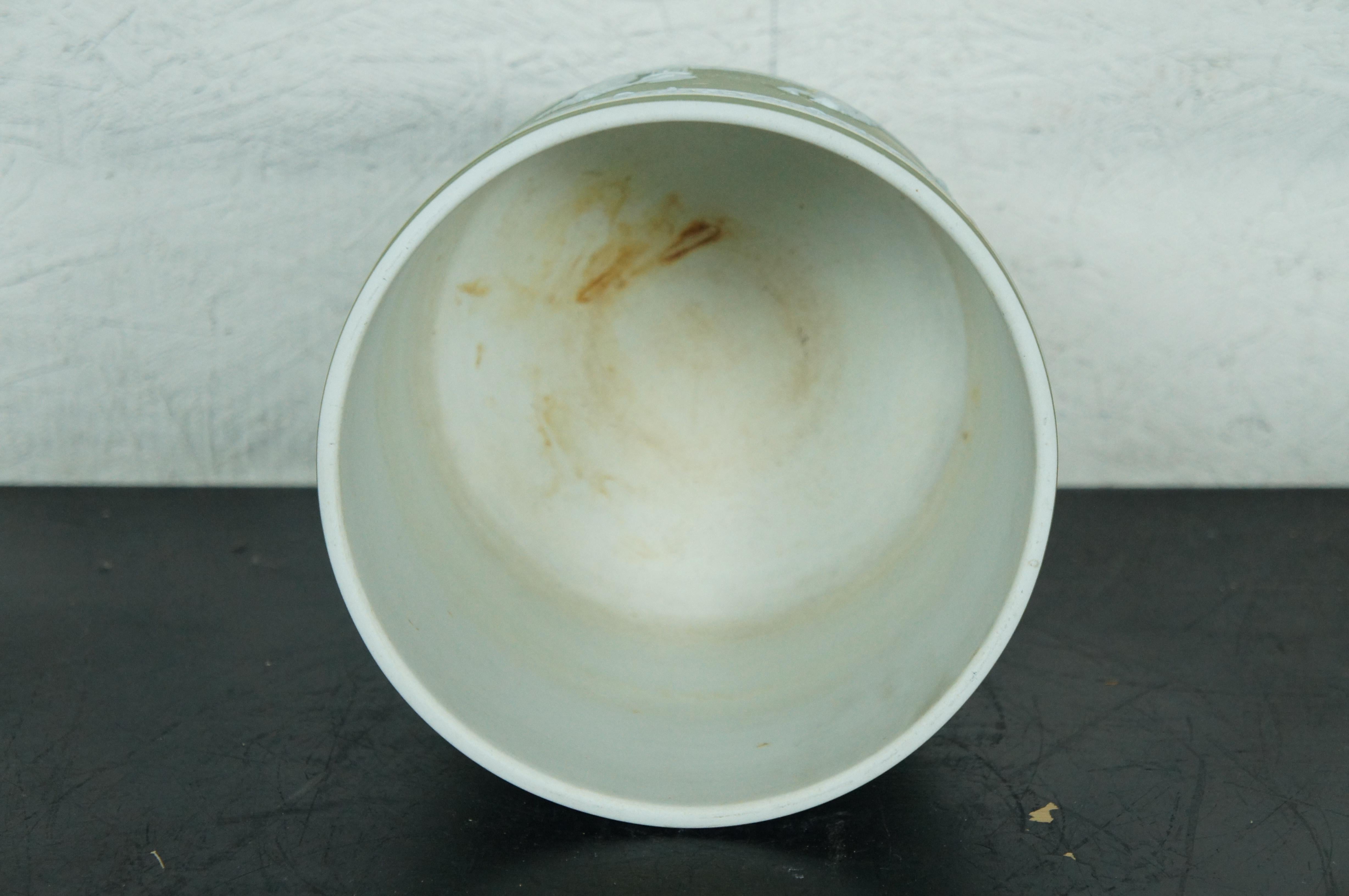 Ceramic Rare Antique Wedgwood England Green Jasperware Footed Planter Cachepot 8