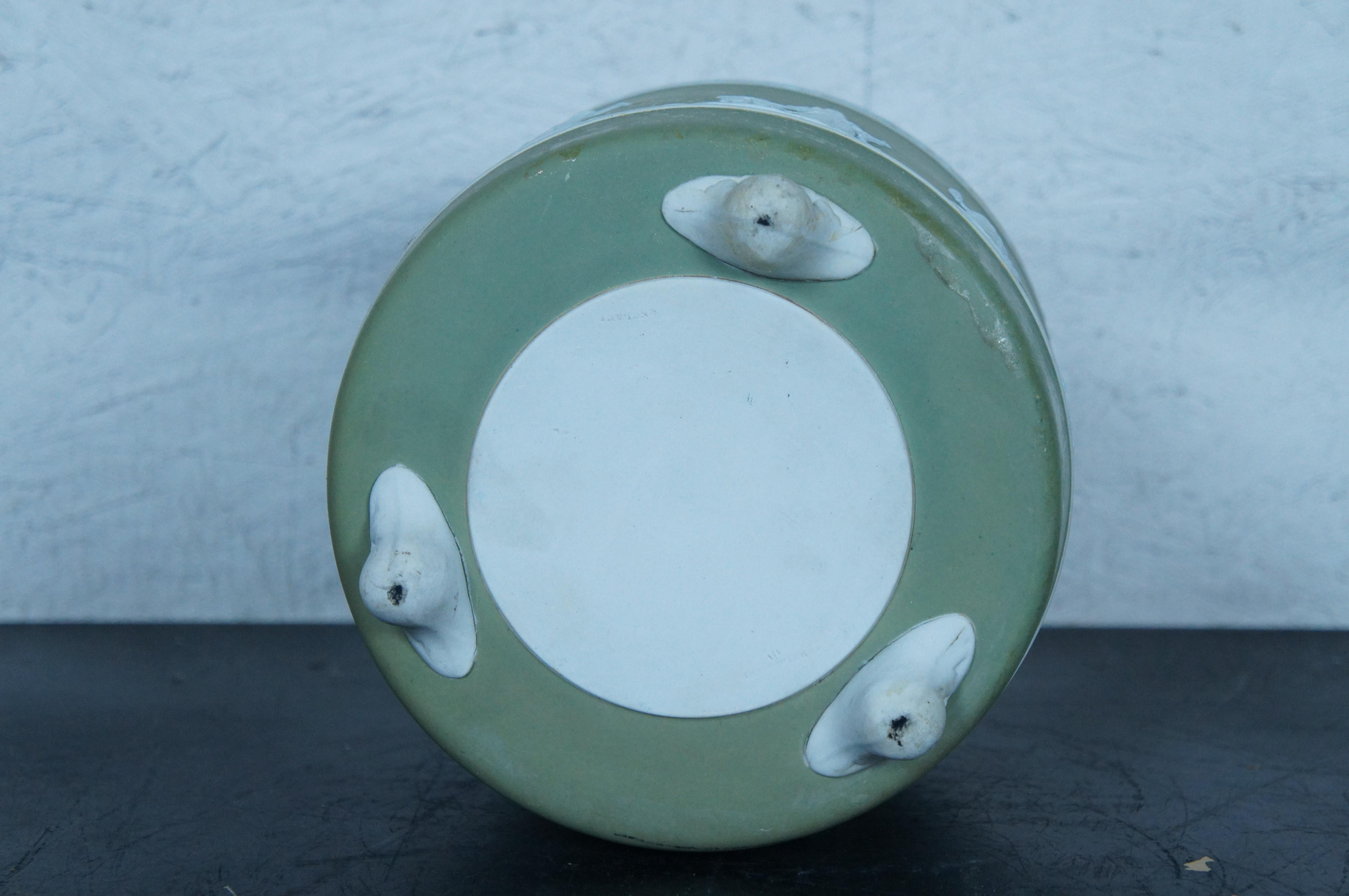 Rare Antique Wedgwood England Green Jasperware Footed Planter Cachepot 8