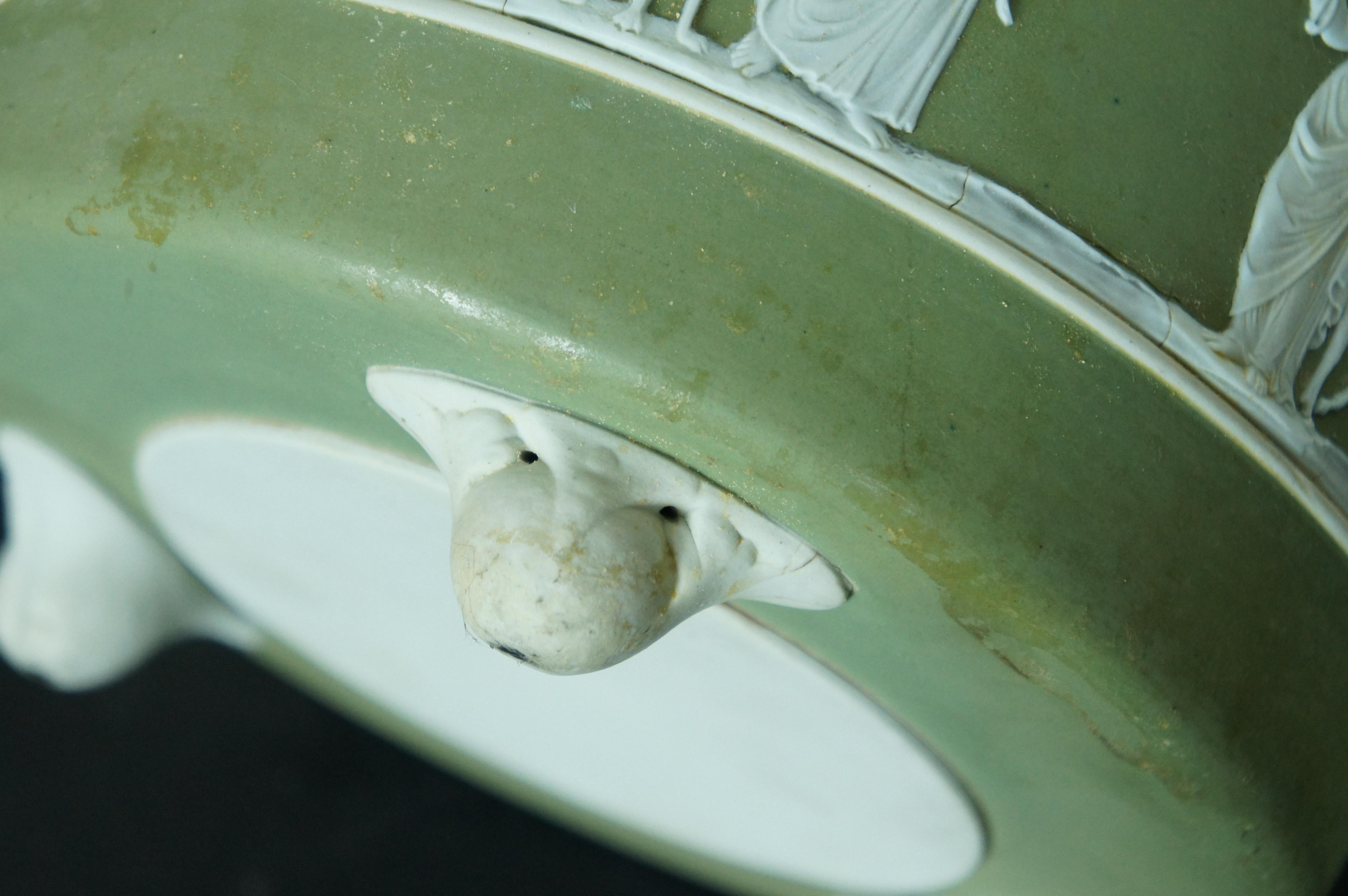 Rare Antique Wedgwood England Green Jasperware Footed Planter Cachepot 8