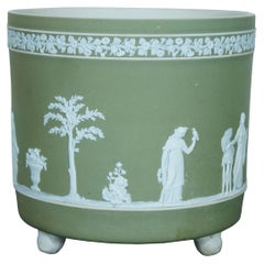 Rare Antique Wedgwood England Green Jasperware Footed Planter Cachepot 8"