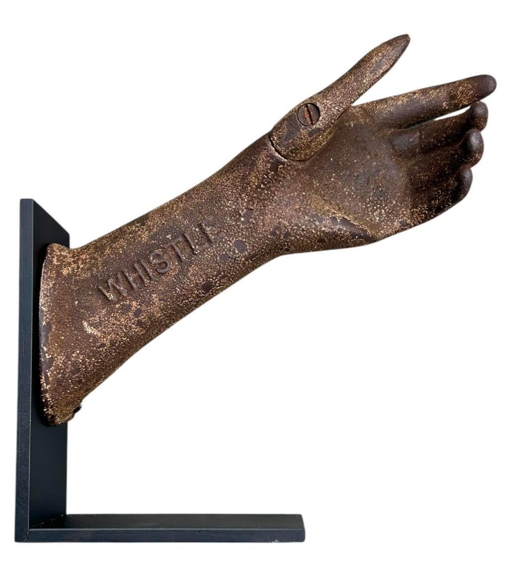 Folk Art Rare antique Whistle Soda cast iron advertising shaped display For Sale